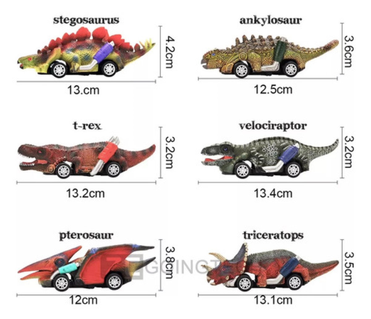 Juguetes De Dinosaurio Carritos Coches Pull-back Tracción 6 PZS, cafe