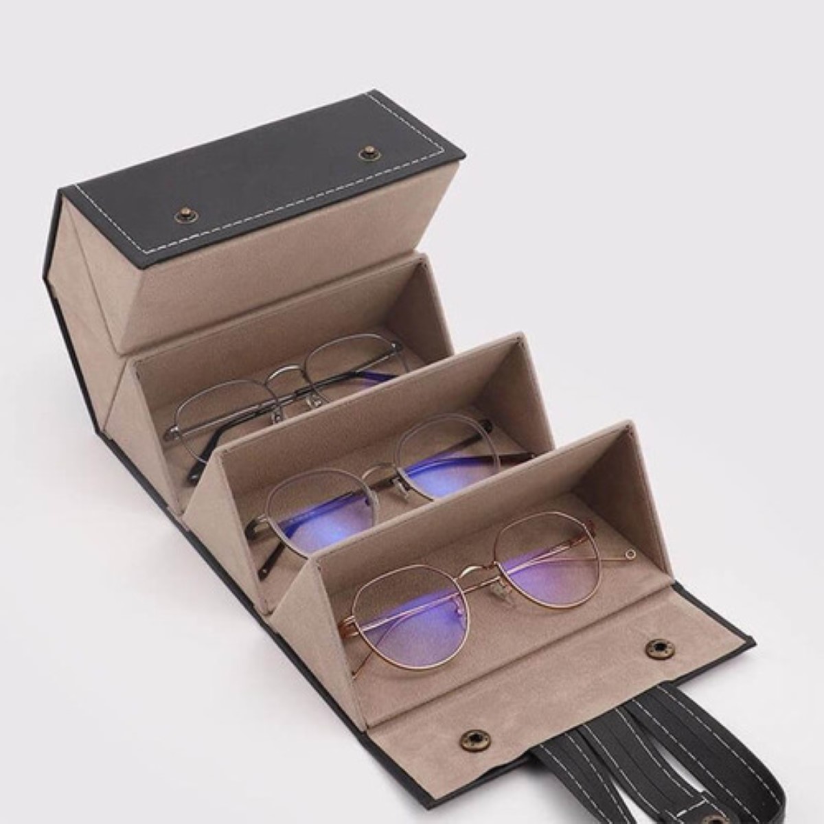 Organizador De Lentes De Piel Para Múltiples Lentes, NEGRO