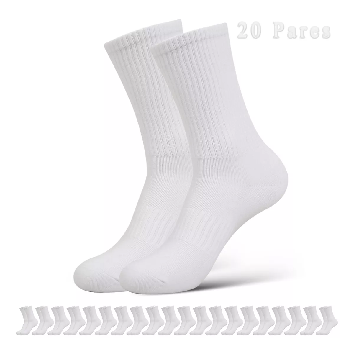 20 Pares Calcetines Deportivos Hombre Algodón 100% Paquete. Blanco