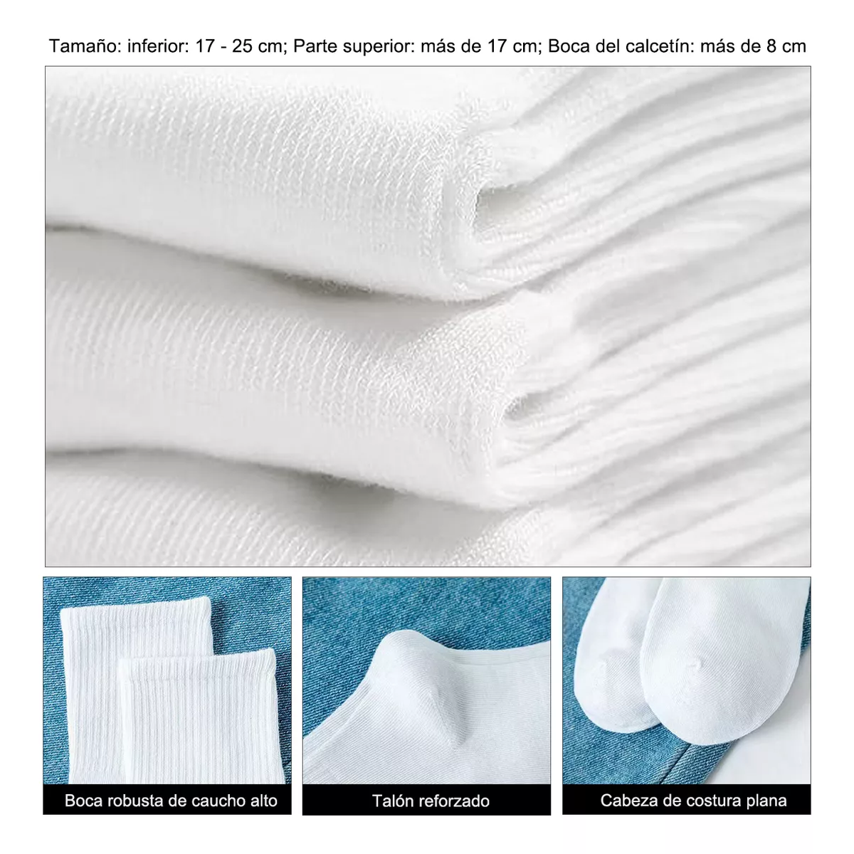 20 Pares Calcetines Deportivos Hombre Algodón 100% Paquete. Blanco