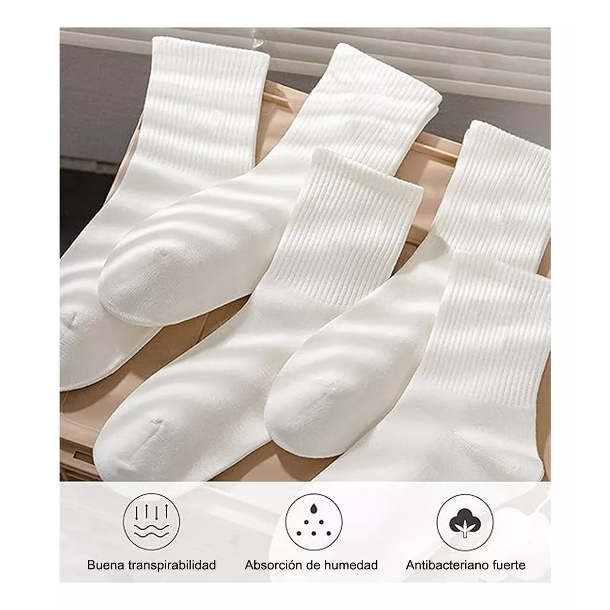 20 Pares Calcetines Deportivos Hombre Algodón 100% Paquete. Blanco