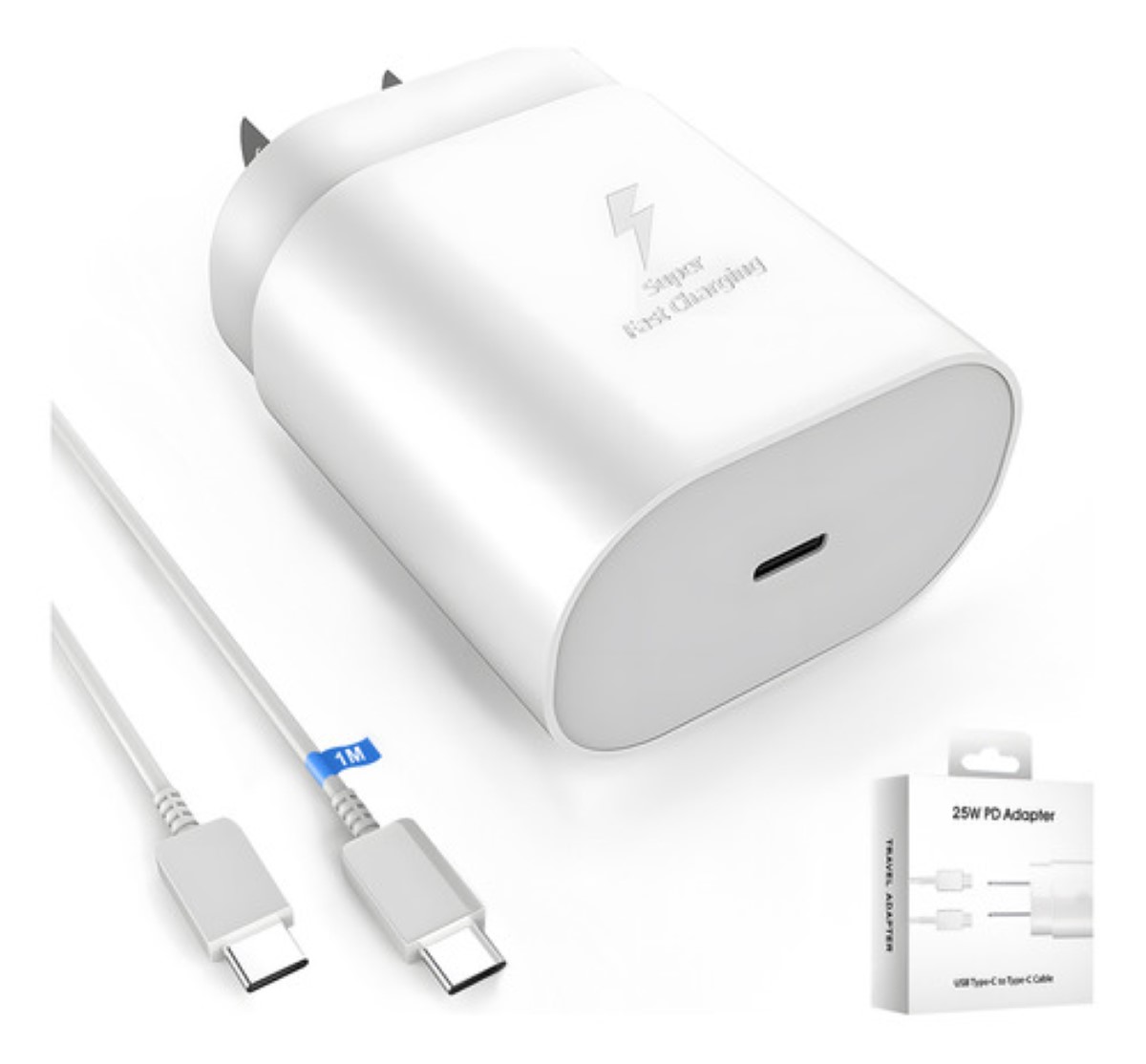 Cargador Rápido Tipo C De 25w Para Samsung Galaxy Con Cable blanco