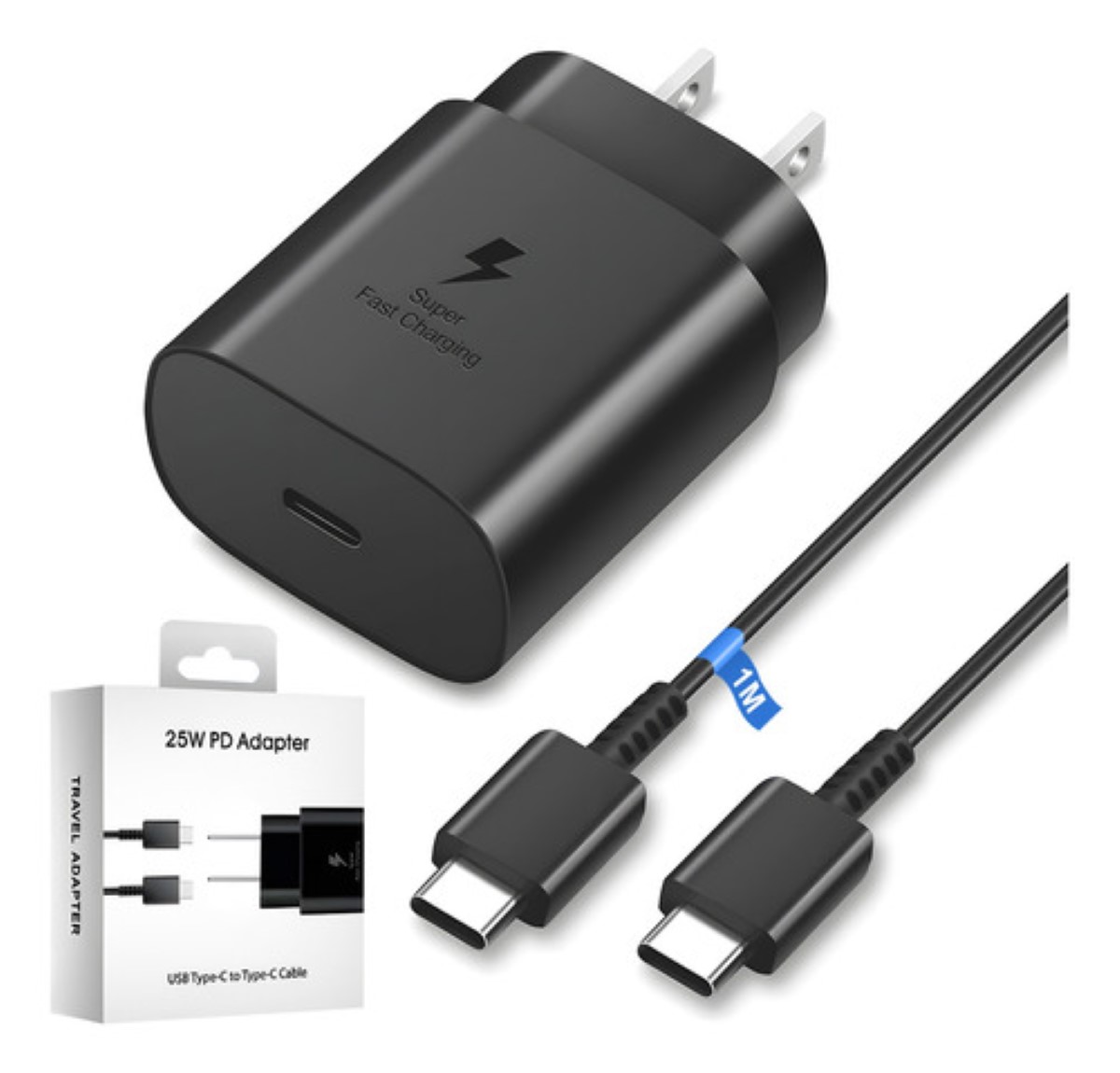 Cargador Rápido Tipo C De 25w Para Samsung Galaxy Con Cable negro