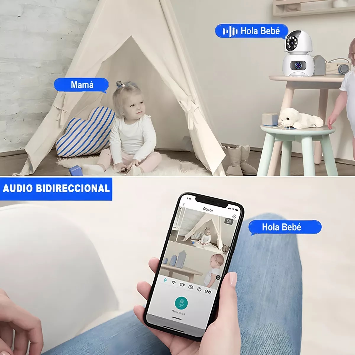 Camara De Seguridad Interior 5g Wifi Doble Pantalla 390eyes Color Blanco
