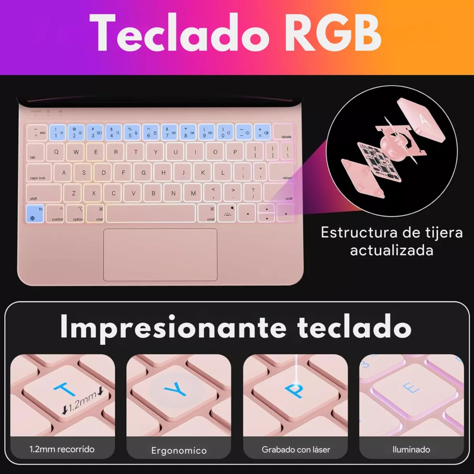 Funda Teclado Magic Keyboard Para iPad Air Pro 11 Color Rosa + Pencil