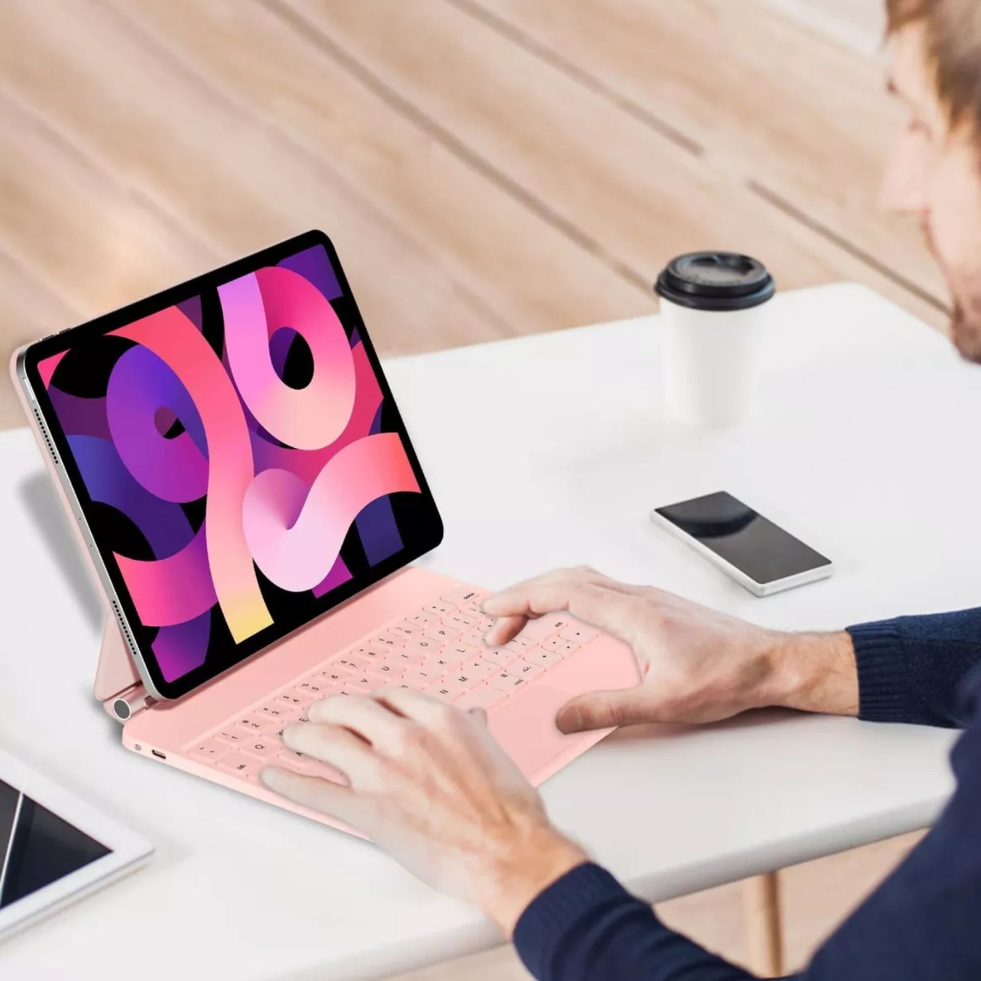 Funda Teclado Magic Keyboard Para iPad Air Pro 12.9 Color Rosa + Pencil