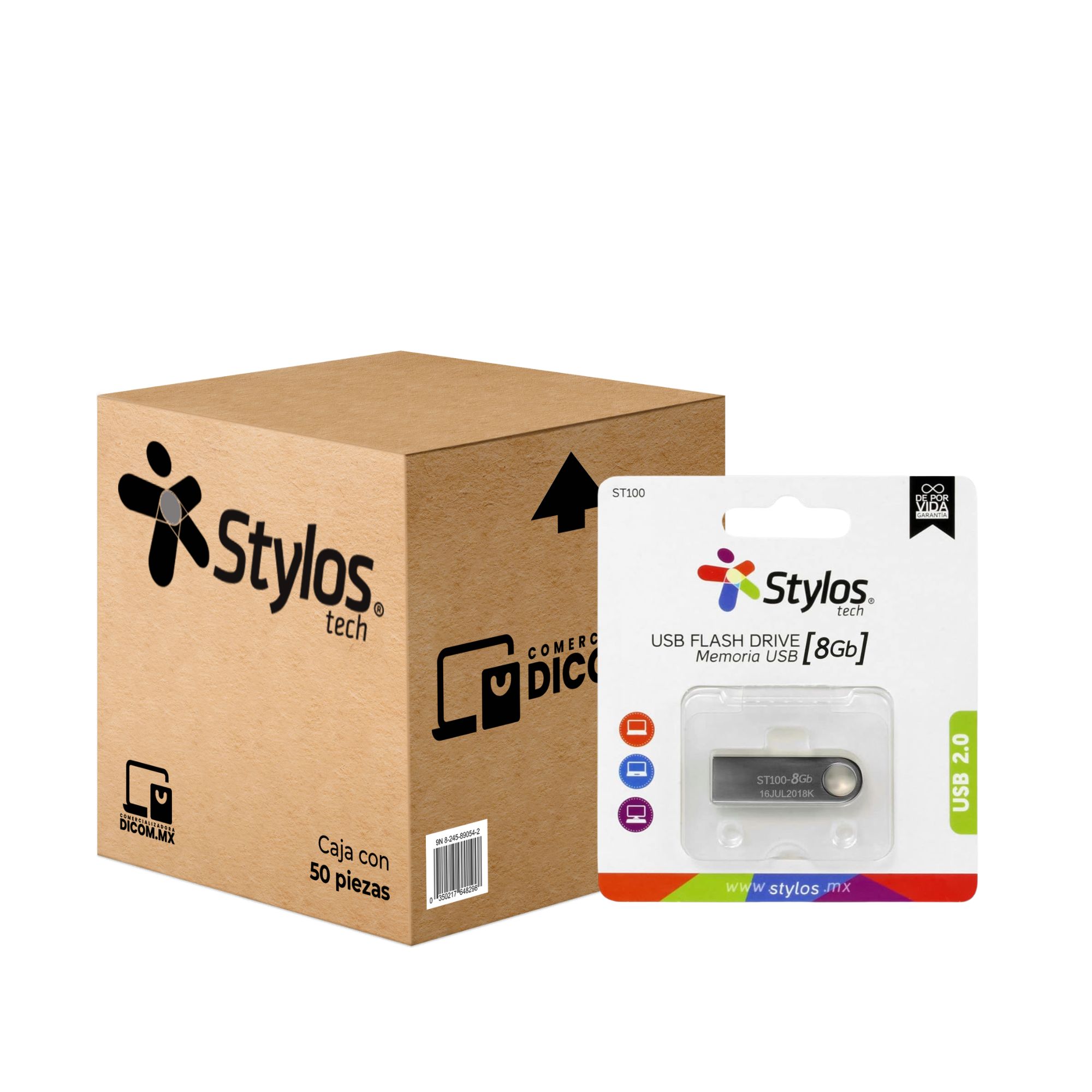 50 Pack - Memoria USB de 8 GB Stylos ST100, Metálica