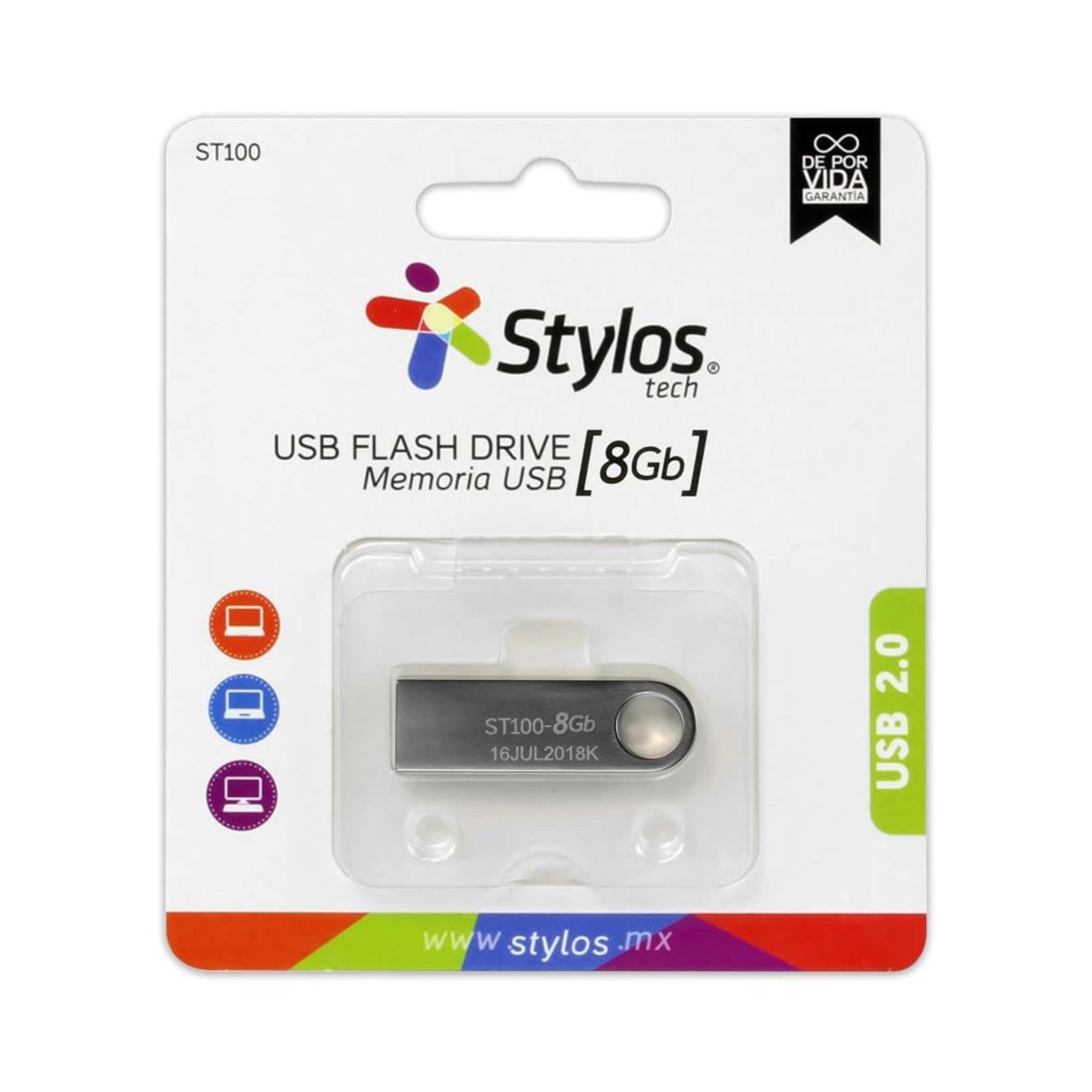 100 Pack - Memoria USB de 8 GB Stylos ST100, Metálica