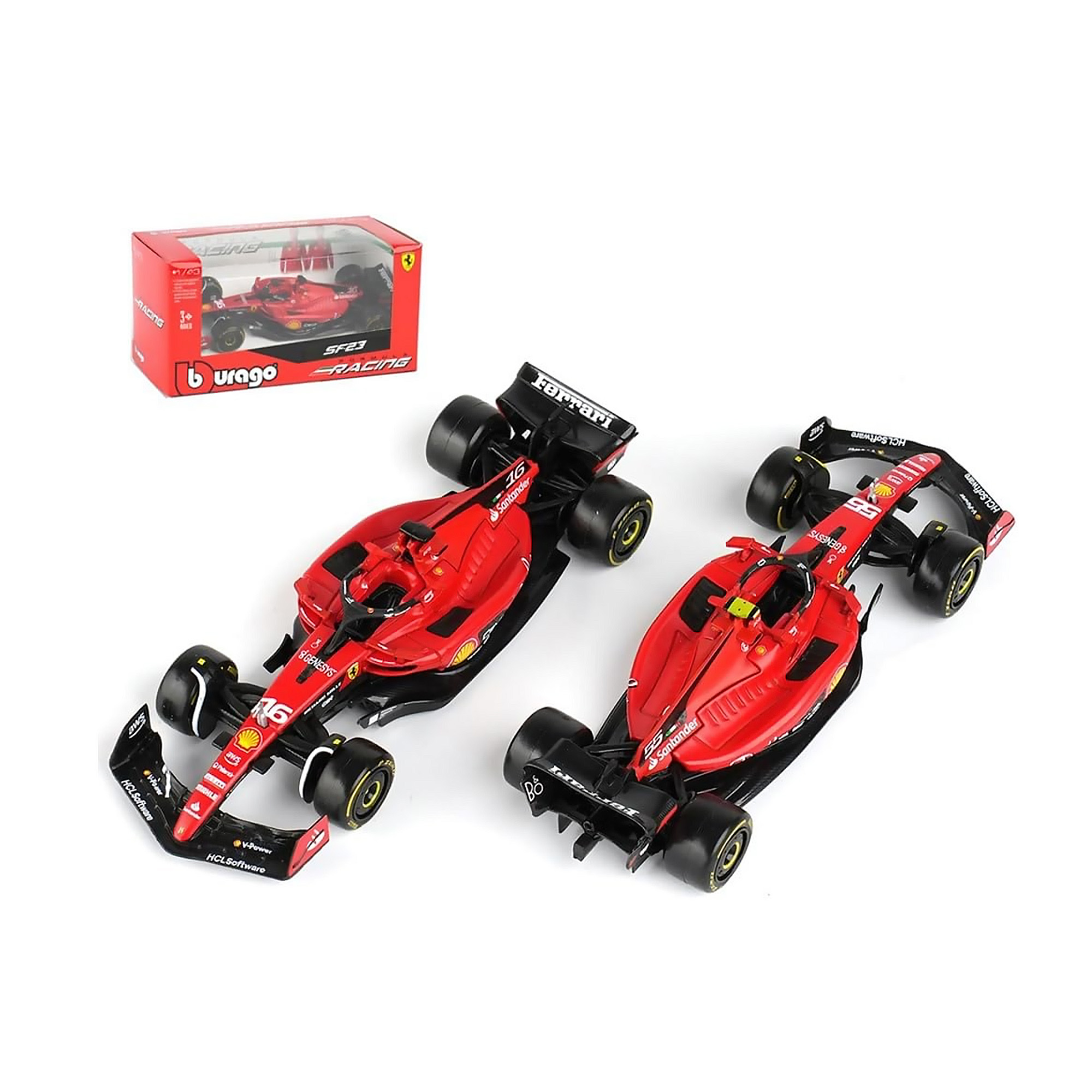 Juguetes Burago Set 2 maquetas coche F1 Ferrari Racing SF-23 (Sainz y Leclerc) 1:43