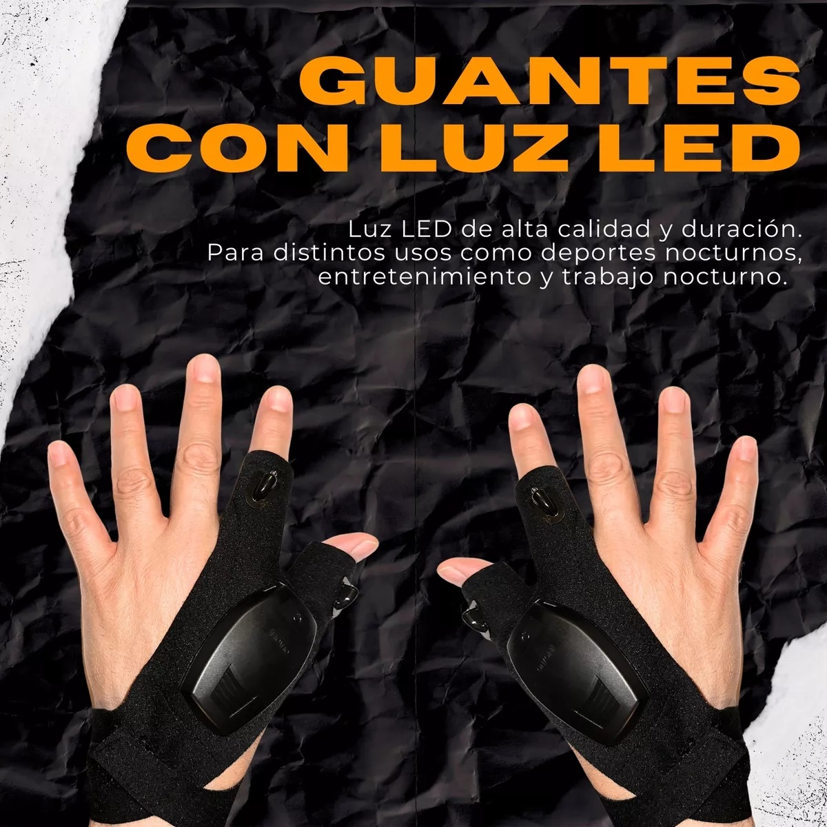 Guante Con Luz Led Seguridad Nocturna Multiuso Recargable