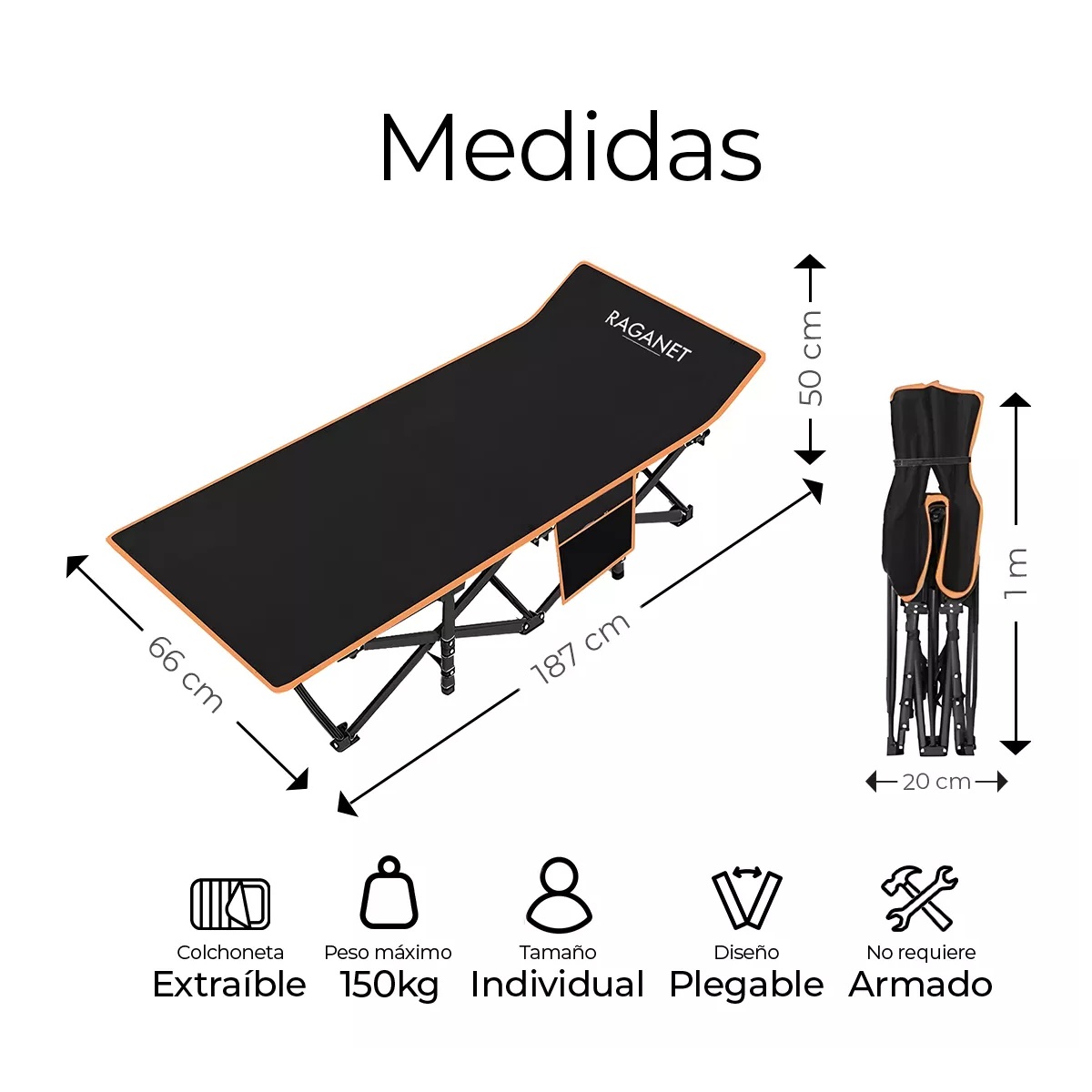 Catre Plegable Para Acampar Con Colchoneta Camastro Portátil