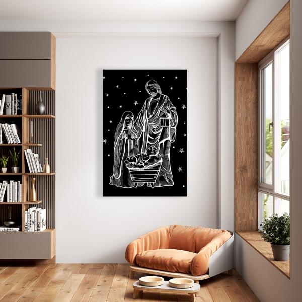 Cuadro Decorativo Canvas Religioso Sagrada Familia Nacimiento Jesús 120 X 80 cm