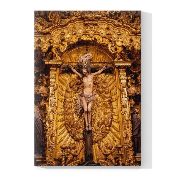Cuadro Decorativo Canvas Religioso Crucifixión Jesucristo tallado en Madera 135 X 90