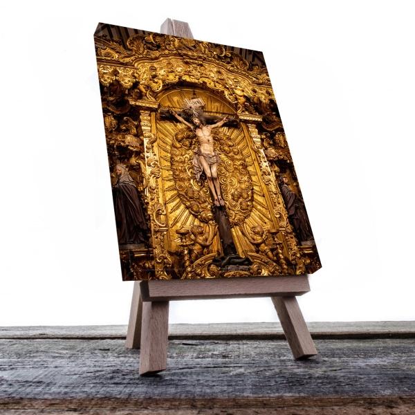 Cuadro Decorativo Canvas Religioso Crucifixión Jesucristo tallado en Madera 135 X 90