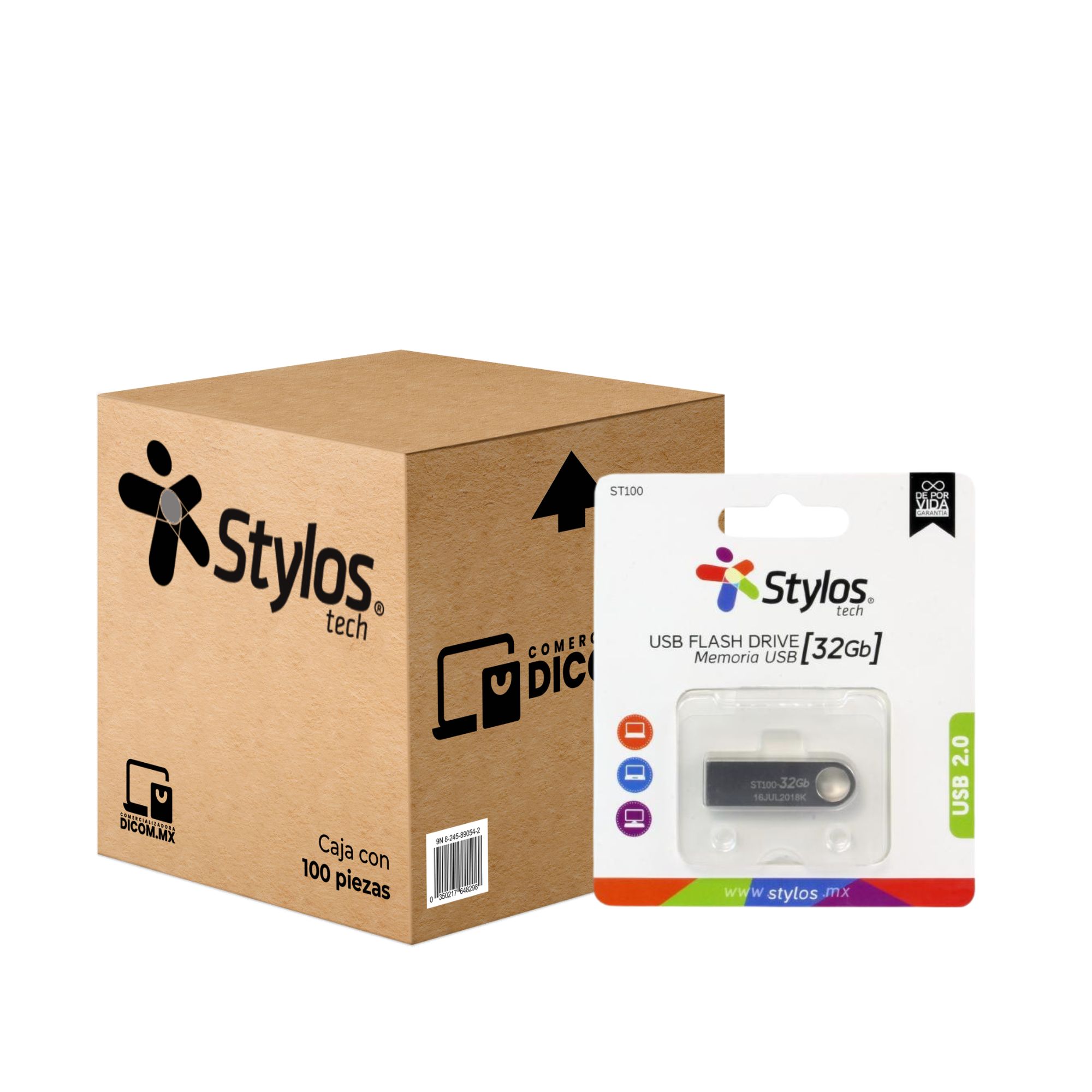 100 Pack - Memoria USB de 32 GB Stylos ST100, Metálica