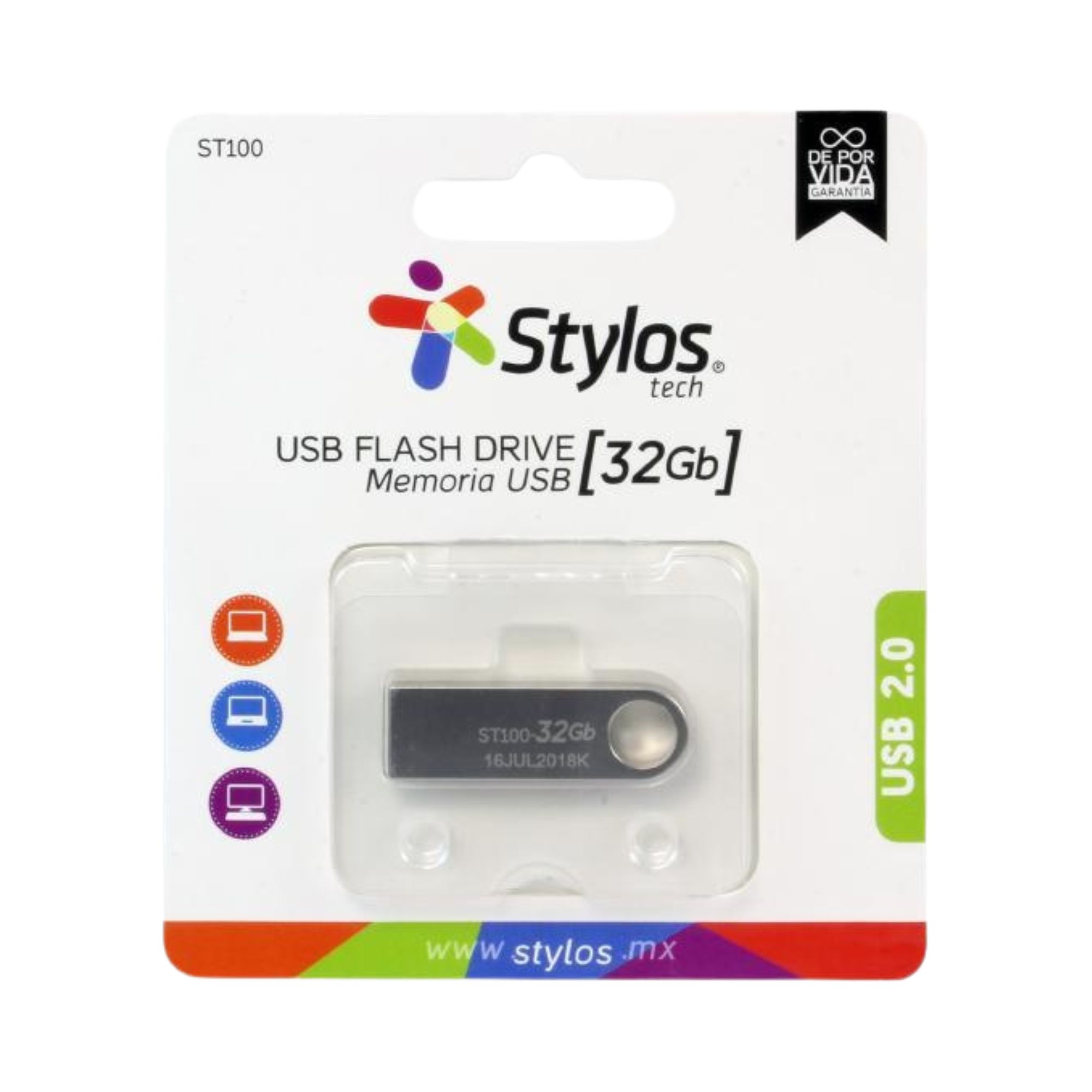 100 Pack - Memoria USB de 32 GB Stylos ST100, Metálica