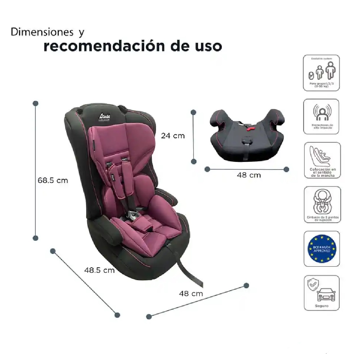 Autoasiento D’Bebé Maxi Convertible a Booster Rosa ENDY12