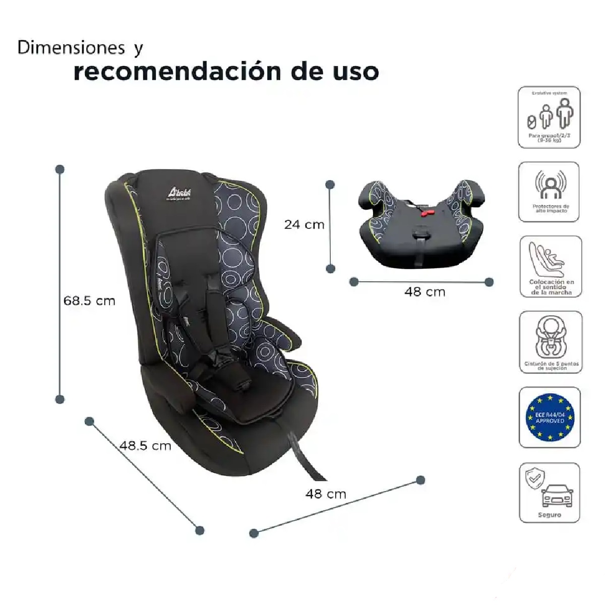 Autoasiento D’Bebé Maxi Convertible a Booster Negro ENDY12