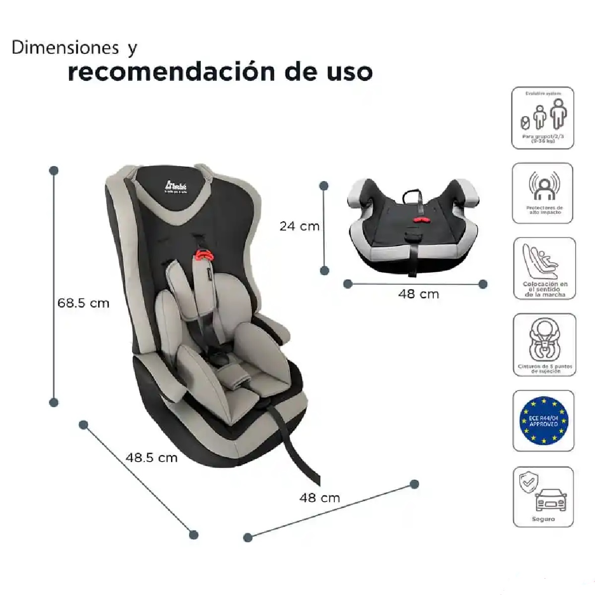 Autoasiento D’Bebé Maxi Convertible a Booster Gris ENDY12