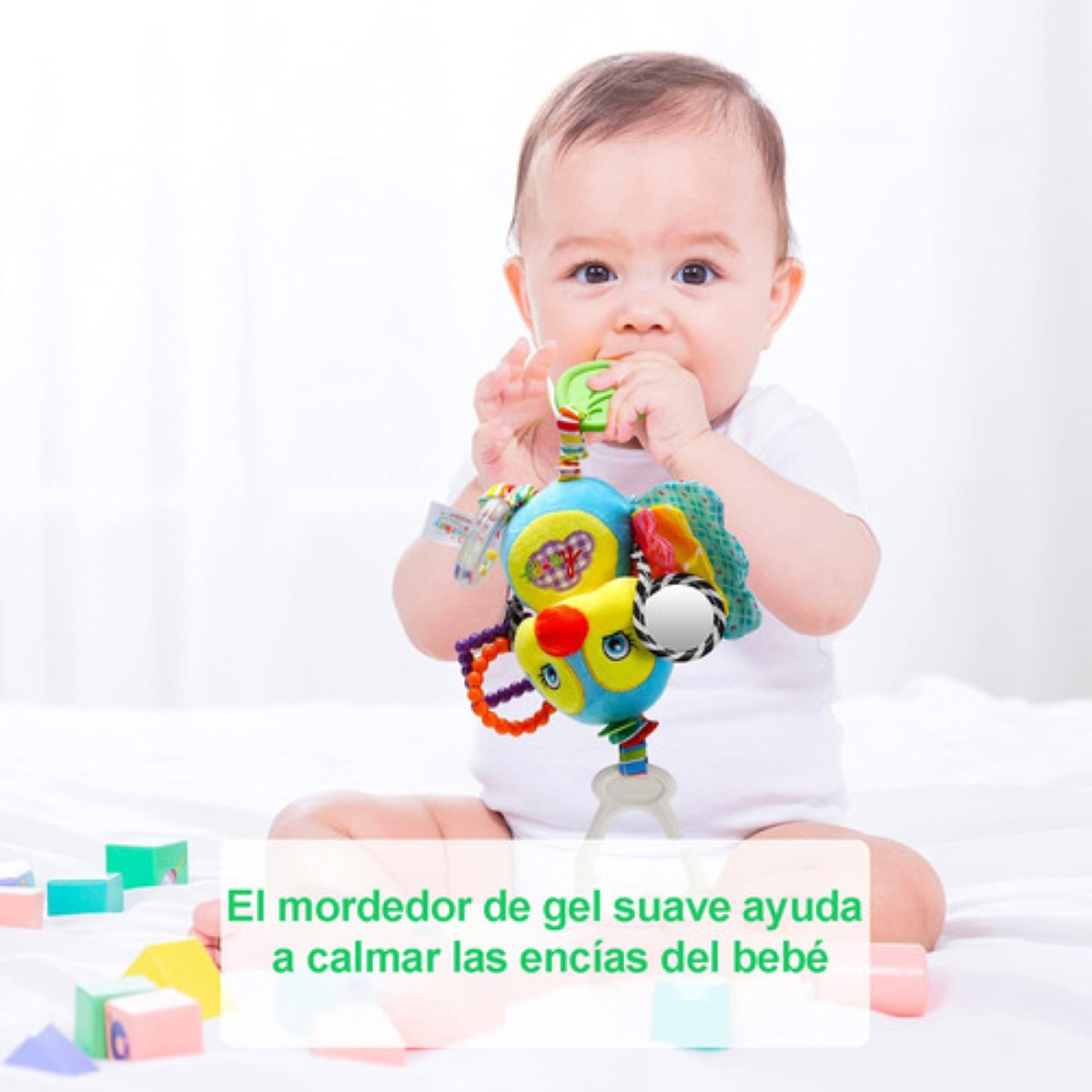 Juguete Peluche Sonaja Y Mordedera Bebé Para Carriola, Cuna Multicolor