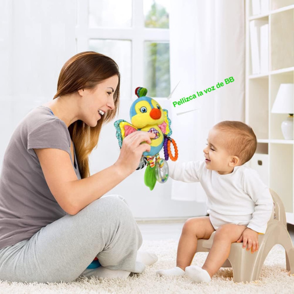 Juguete Peluche Sonaja Y Mordedera Bebé Para Carriola, Cuna Multicolor