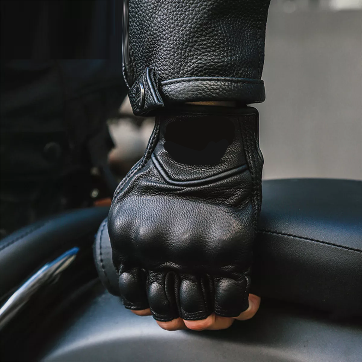 Guantes De 100% Piel De Cabra De Medio Dedo Para Moto Talla  P