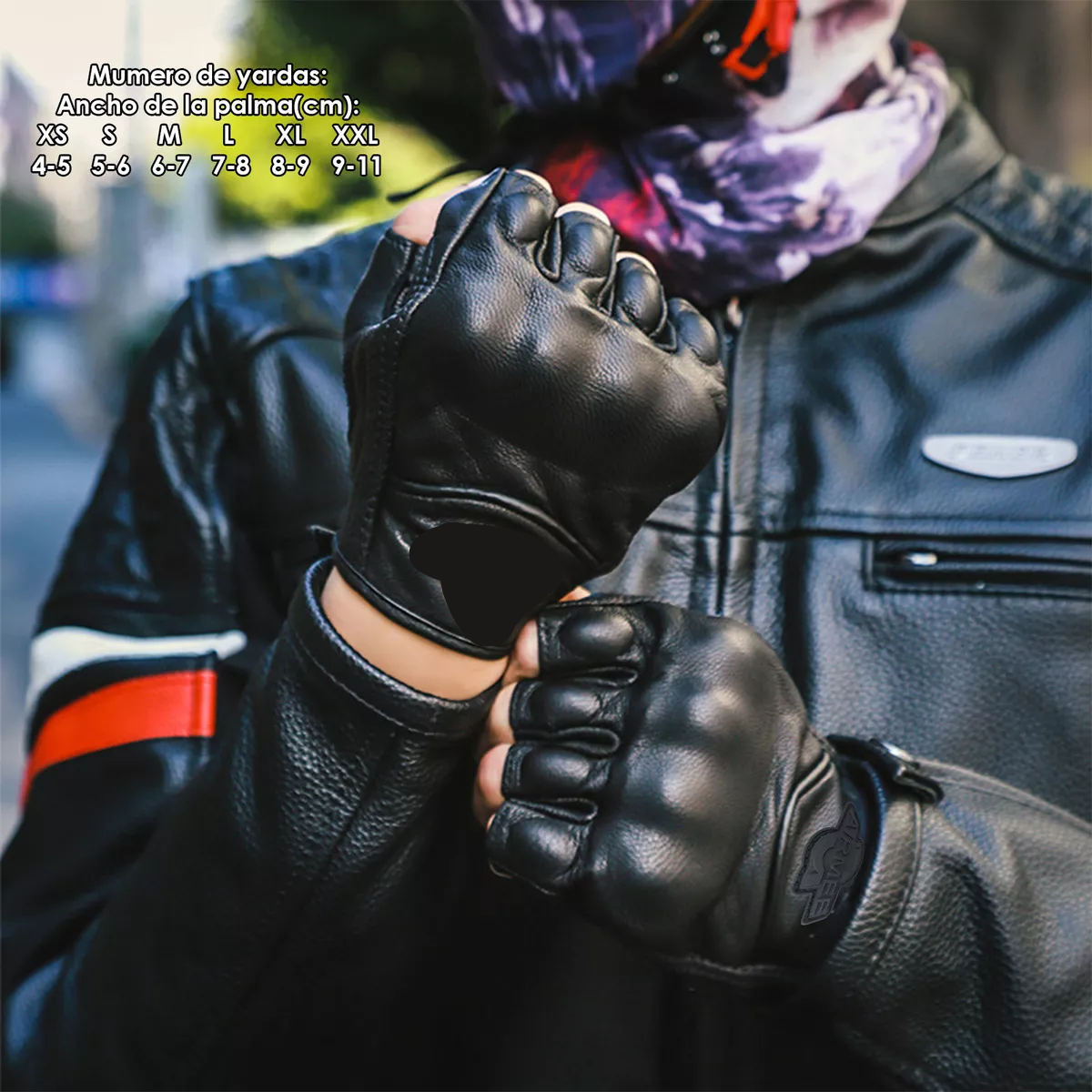 Guantes De 100% Piel De Cabra De Medio Dedo Para Moto Talla  P