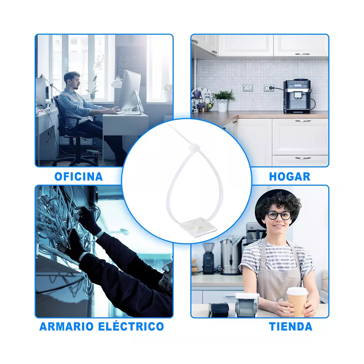 100 Pz Set Cinchos De Plastico, Bases Adhesibles Y Tornillos Blanco