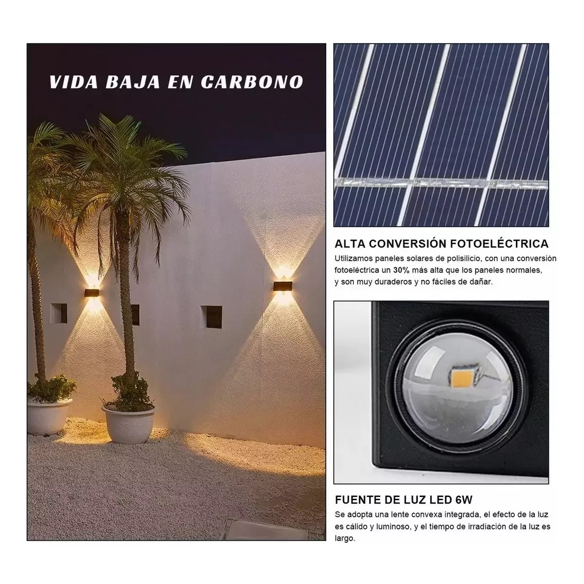 Luminaria Solar Exterior Impermeable Luz Pared Color M2