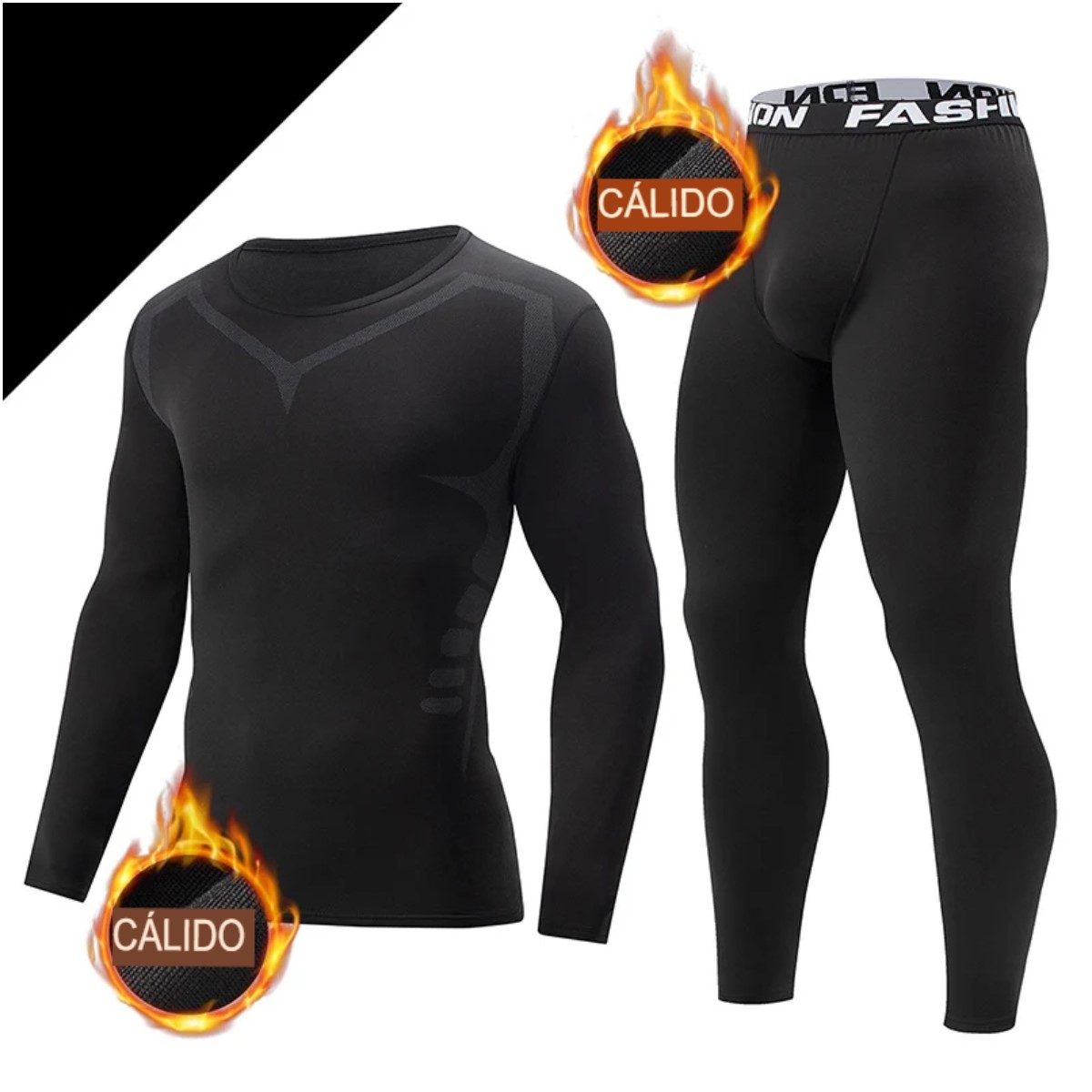 Ropa interior térmica cálido hombre negro L para el frio pantalón playera deportes moto correr