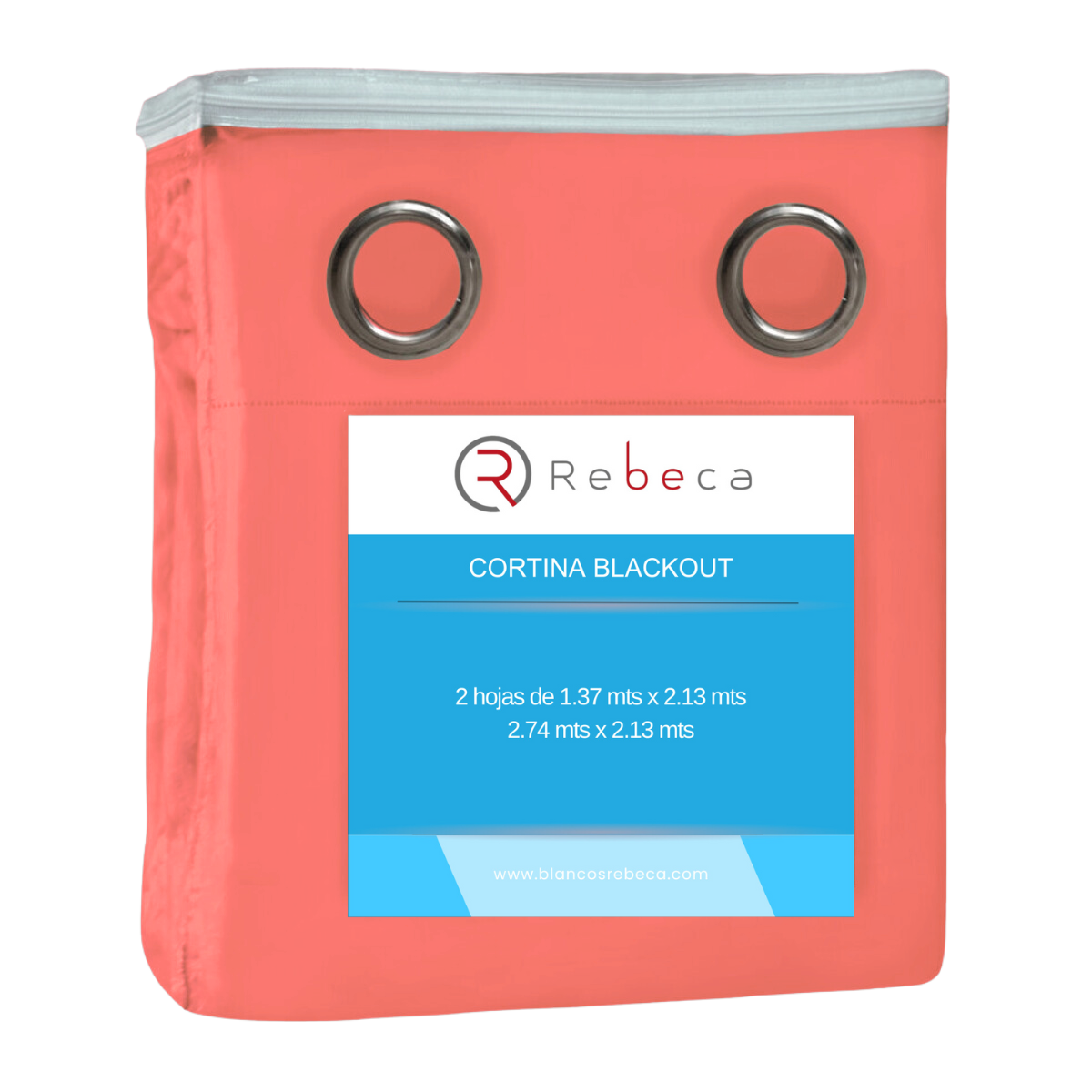 Cortina BlackOut Rebeca - 2 Paneles calidad Premium 95% Oscuridad- 274 x 213 cm de altura - Color Naranja Coral