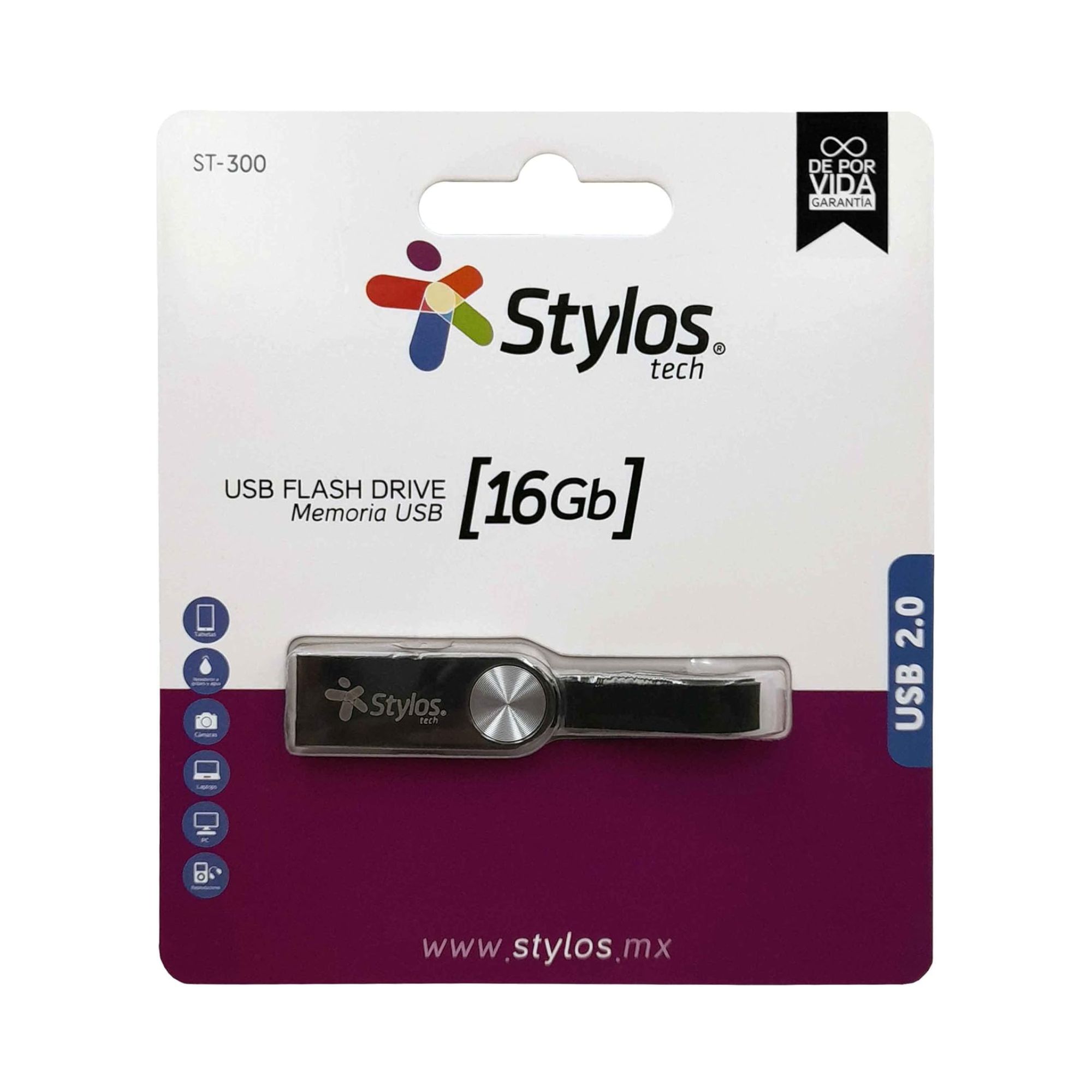100 Pack - Memoria USB de 16 GB Stylos ST300, Metálica