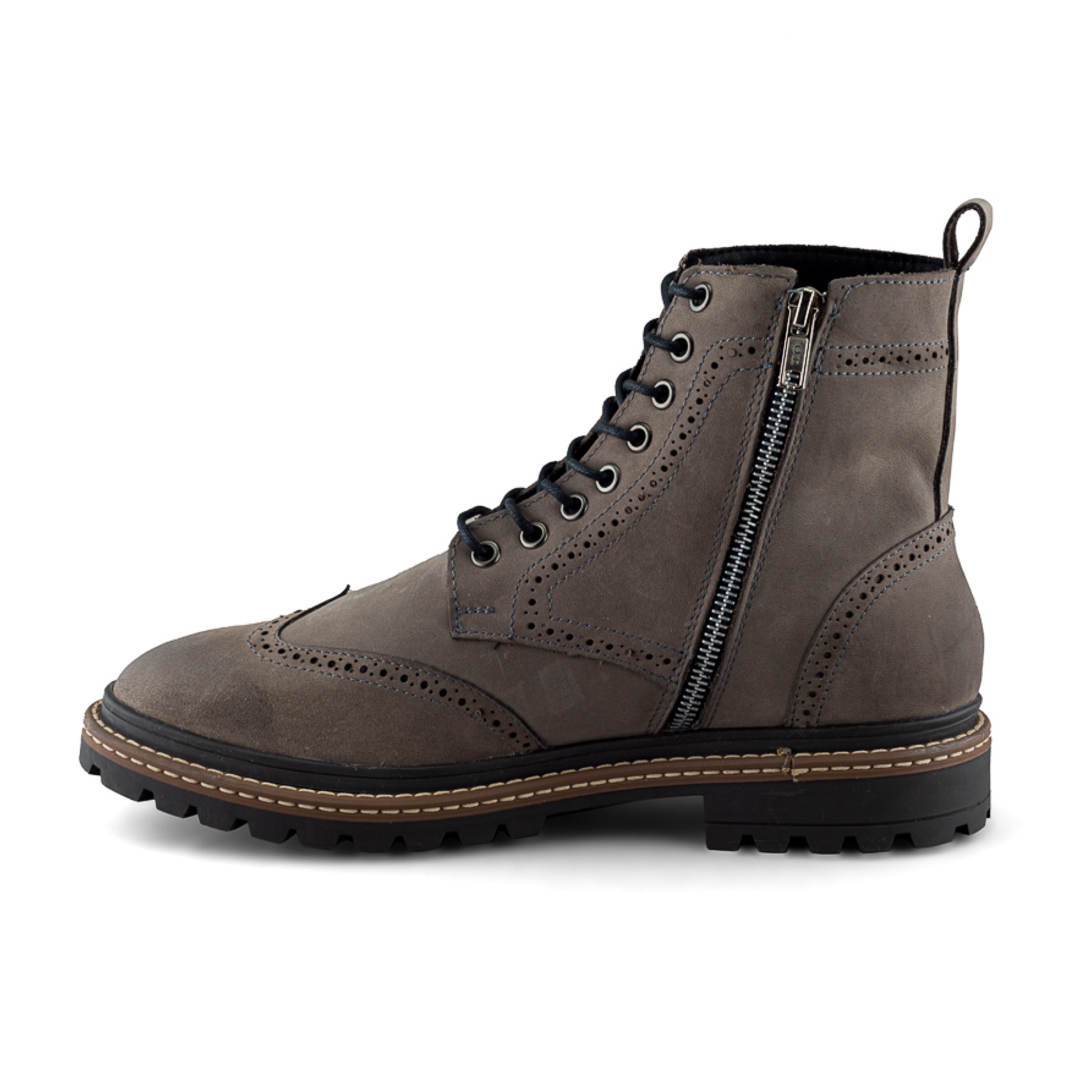 Bota Bostoniana En Piel Vacuno Gamuza Gris Con Cierre Para Hombre