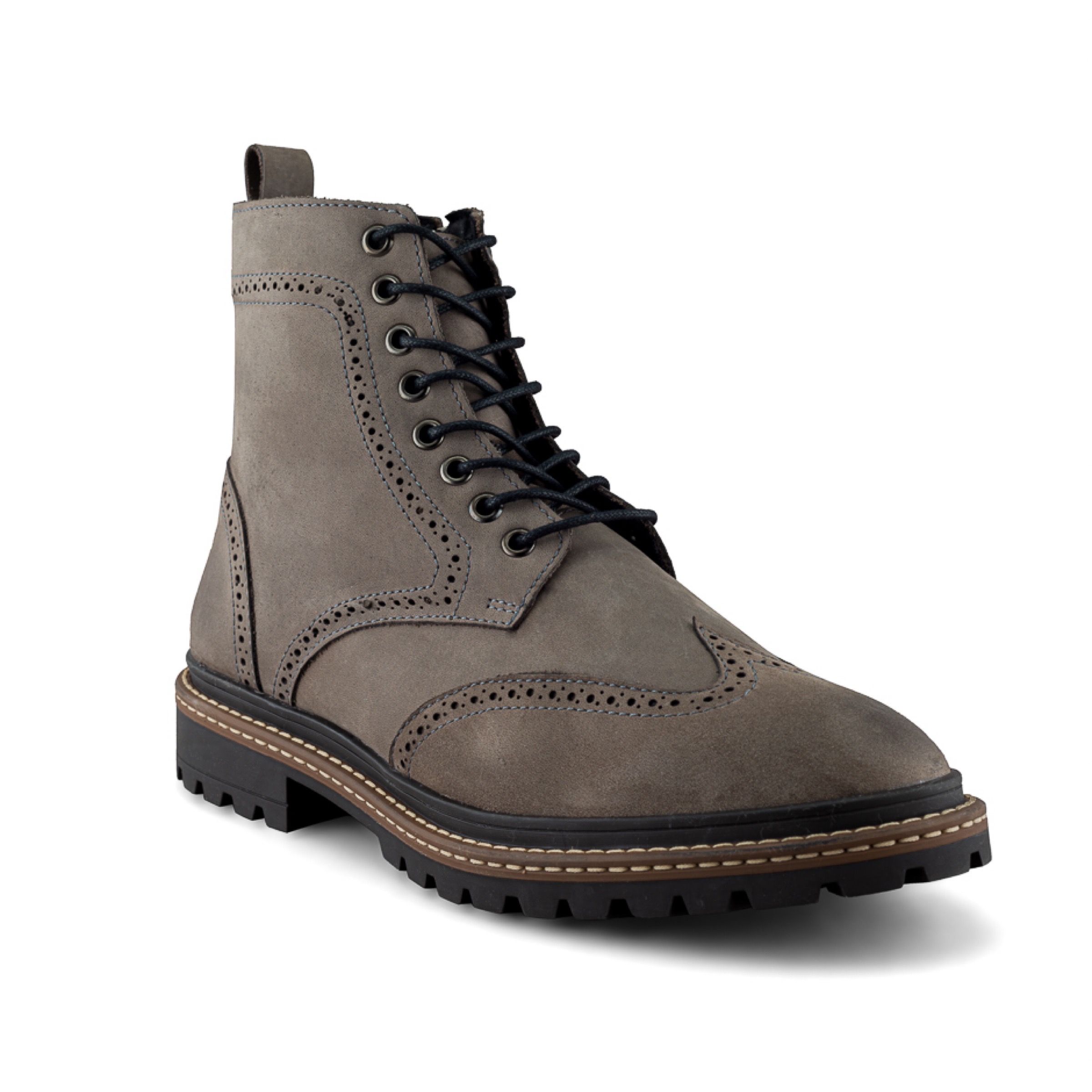 Bota Bostoniana En Piel Vacuno Gamuza Gris Con Cierre Para Hombre