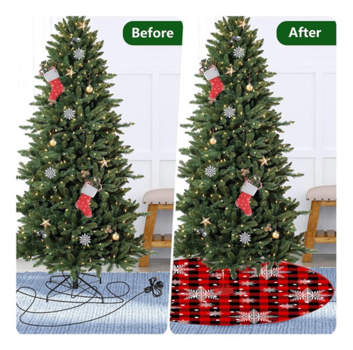 Cubierta Del Árbol Navidad Falda Pie Colorido Rojo3 estrellas blancas orilla blanca