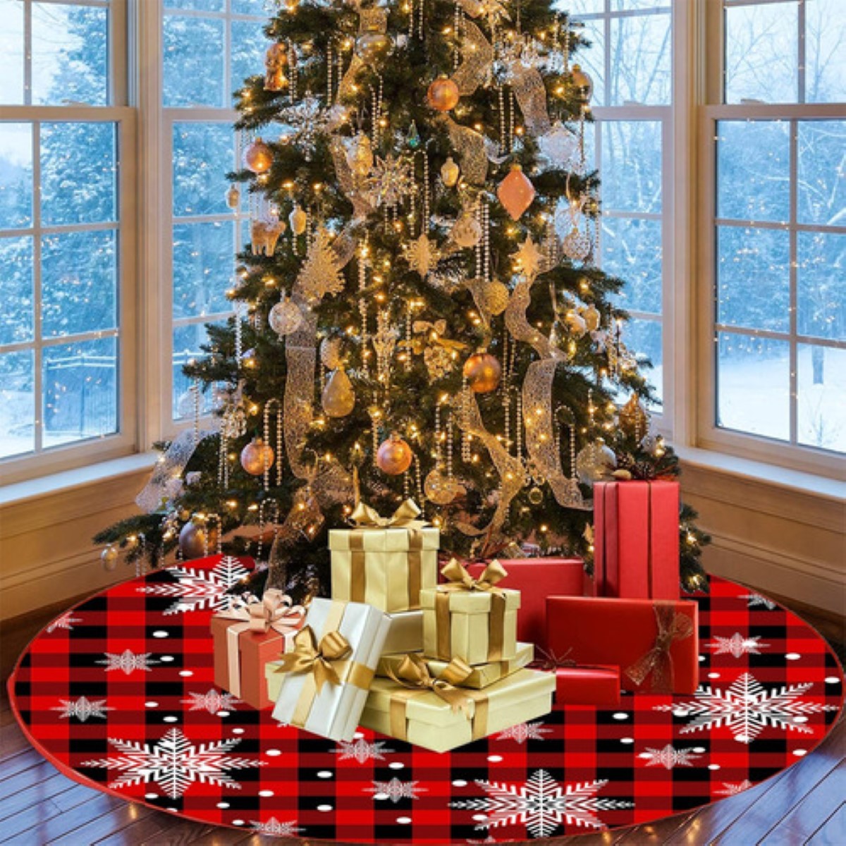 Cubierta Del Árbol Navidad Falda Pie Colorido Rojo3 estrellas blancas orilla blanca