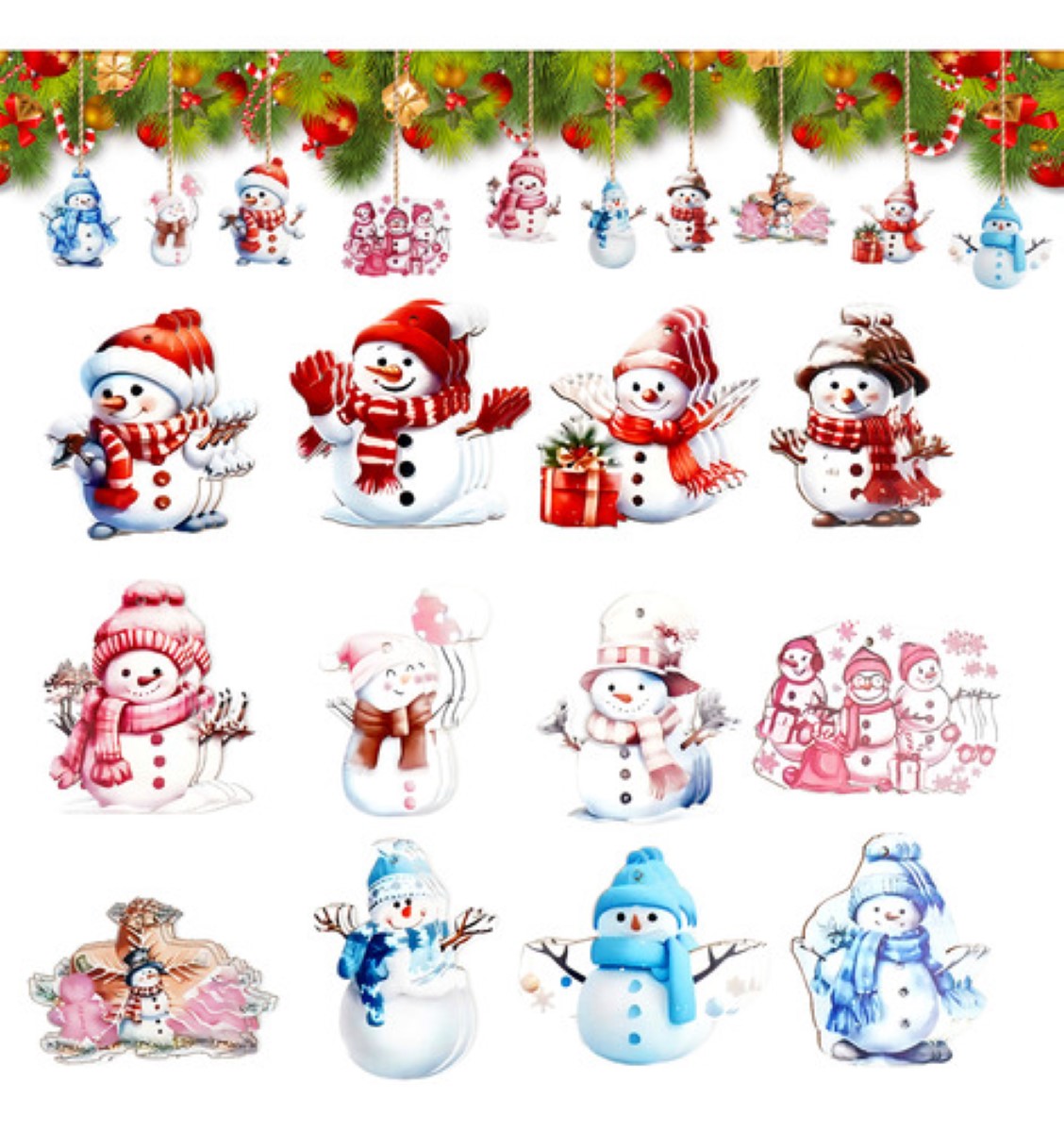 Muñeco De Nieve Adornos Madera Arbol Navidad 36 PZS 