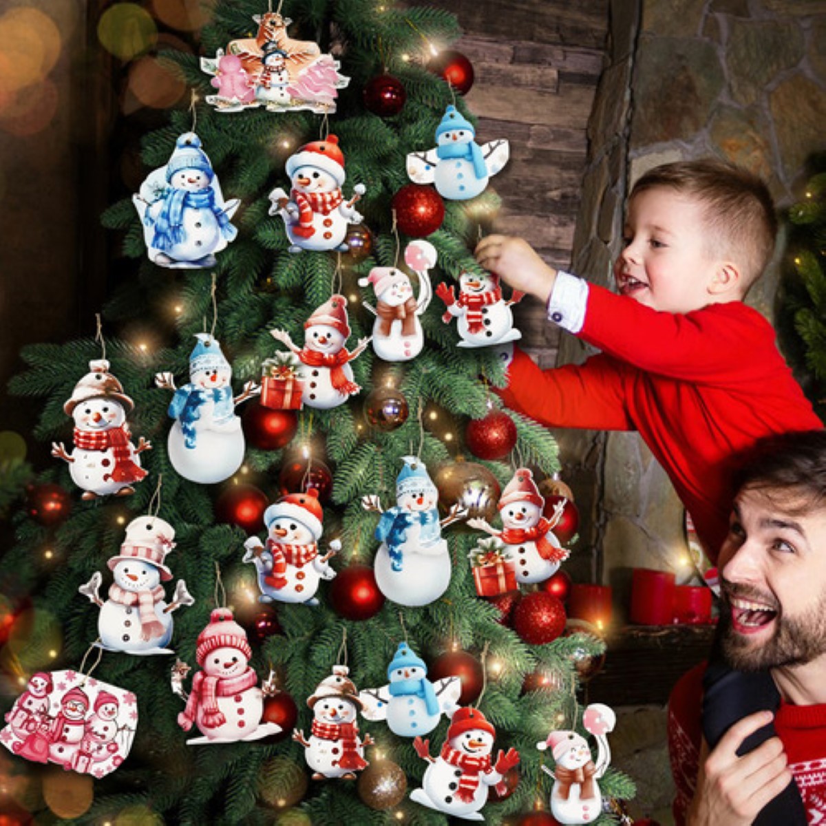 Muñeco De Nieve Adornos Madera Arbol Navidad 36 PZS 