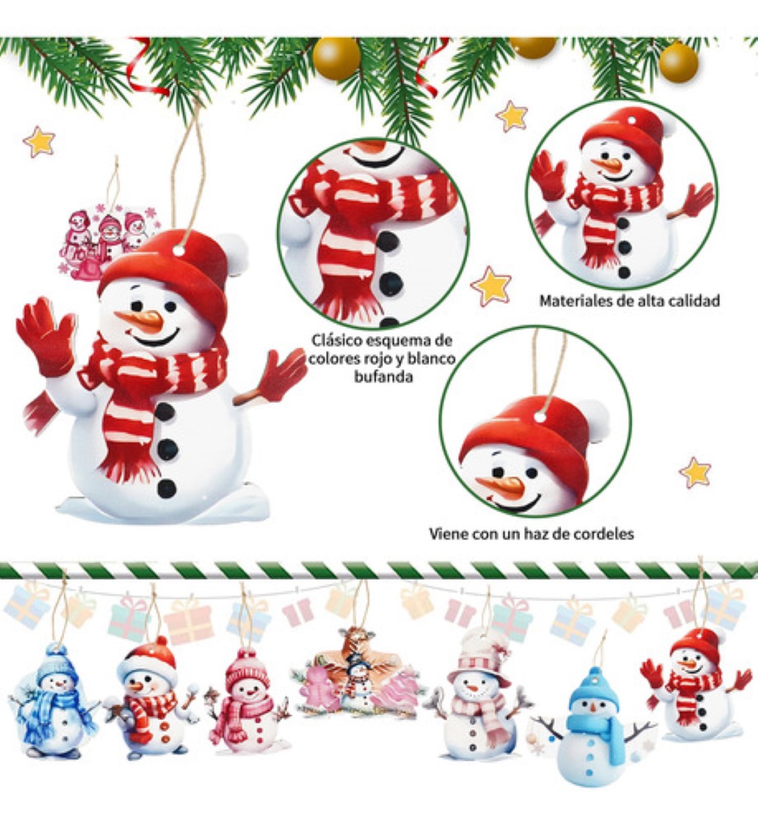 Muñeco De Nieve Adornos Madera Arbol Navidad 36 PZS 
