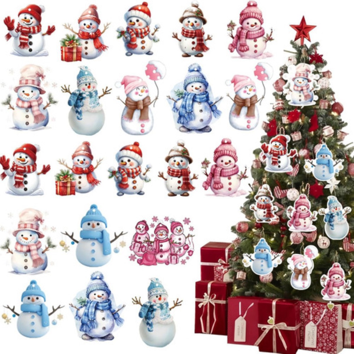 Muñeco De Nieve Adornos Madera Arbol Navidad 36 PZS 