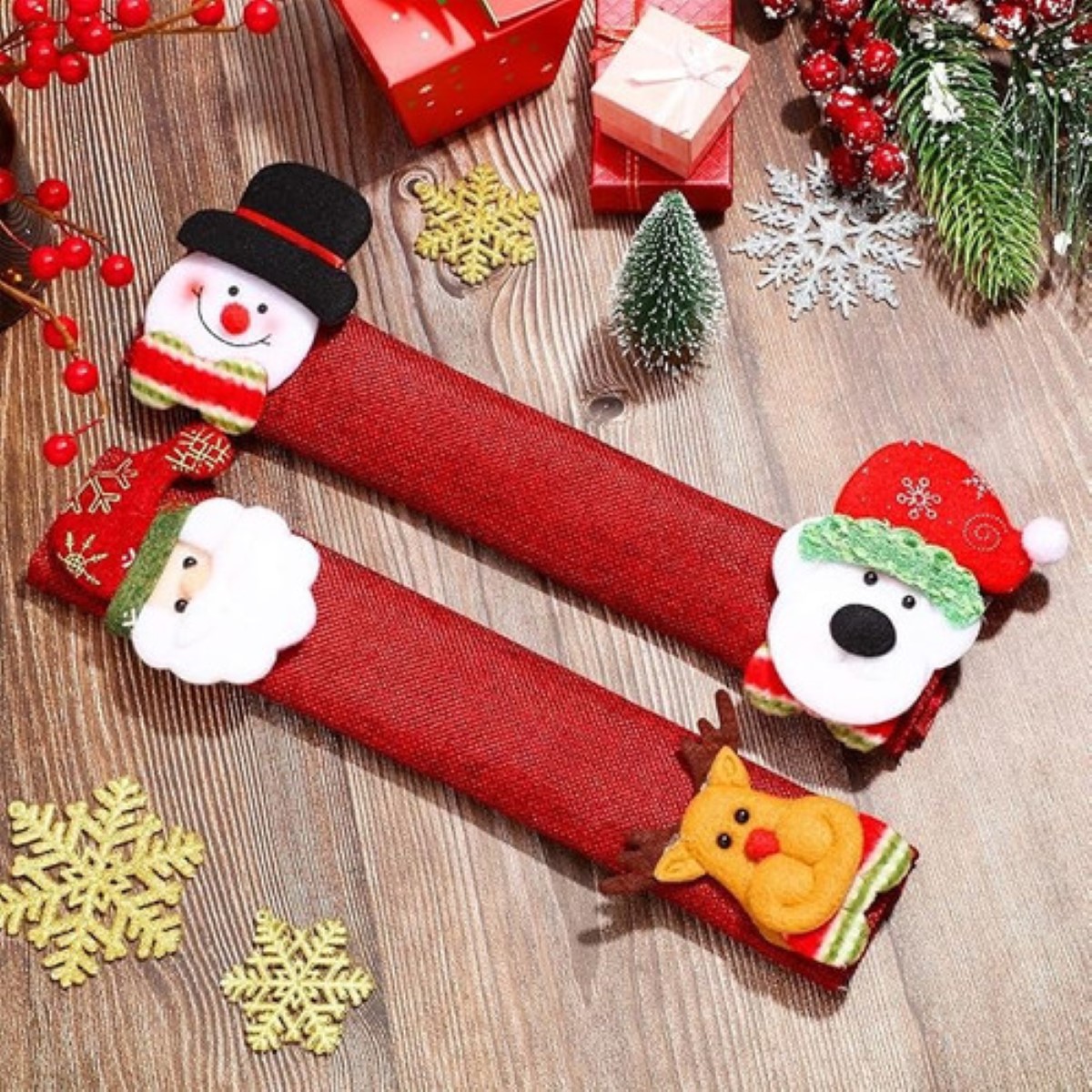 Cubiertas Para Manijas De Puerta Refrigerador Navidad 4 Pcs ROJO