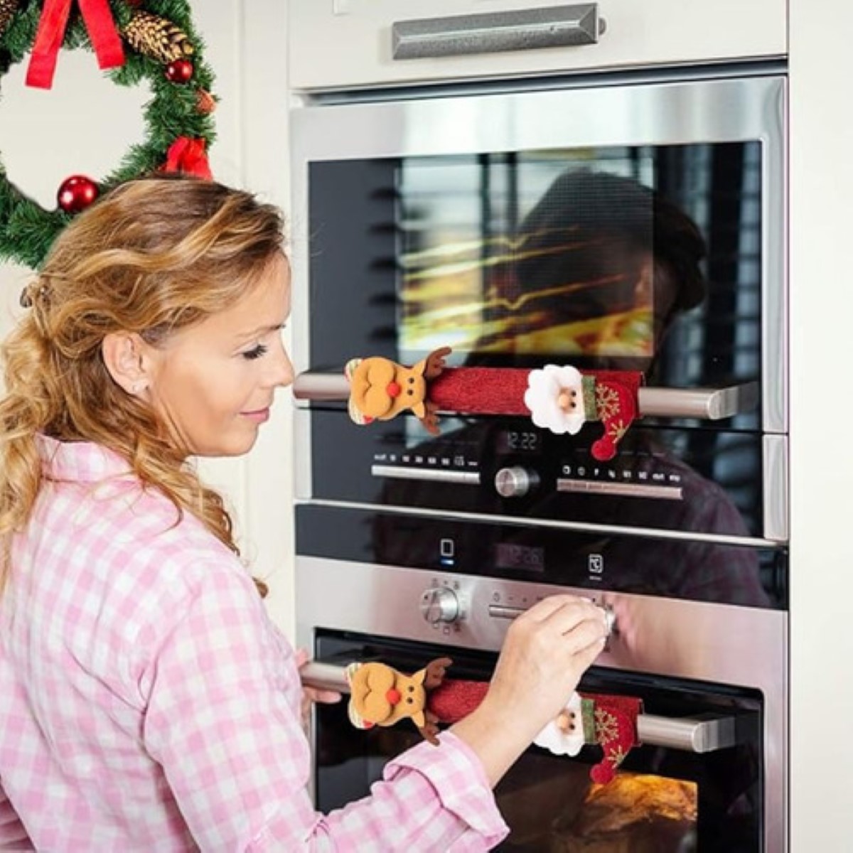 Cubiertas Para Manijas De Puerta Refrigerador Navidad 4 Pcs ROJO