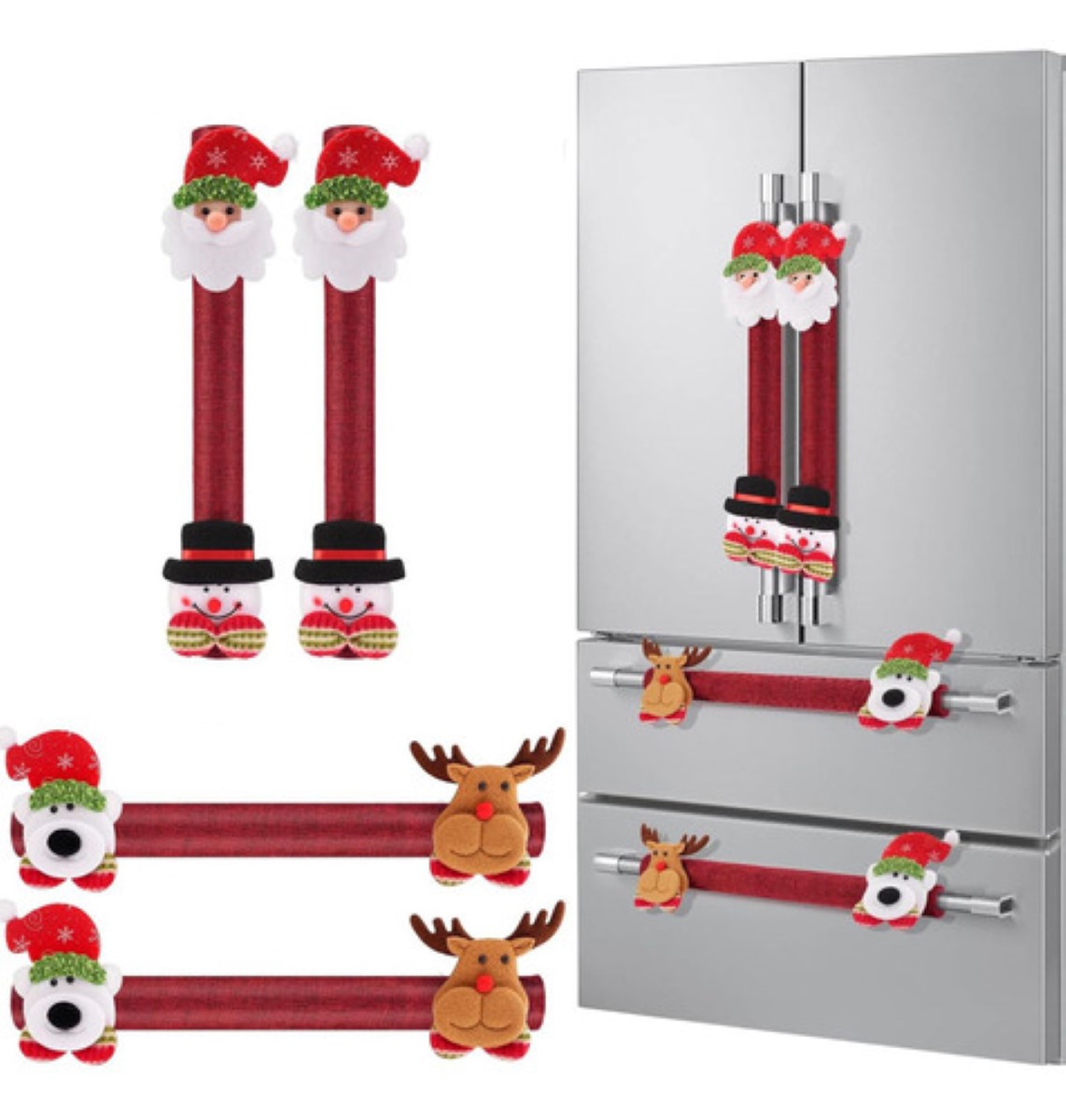 Cubiertas Para Manijas De Puerta Refrigerador Navidad 4 Pcs ROJO