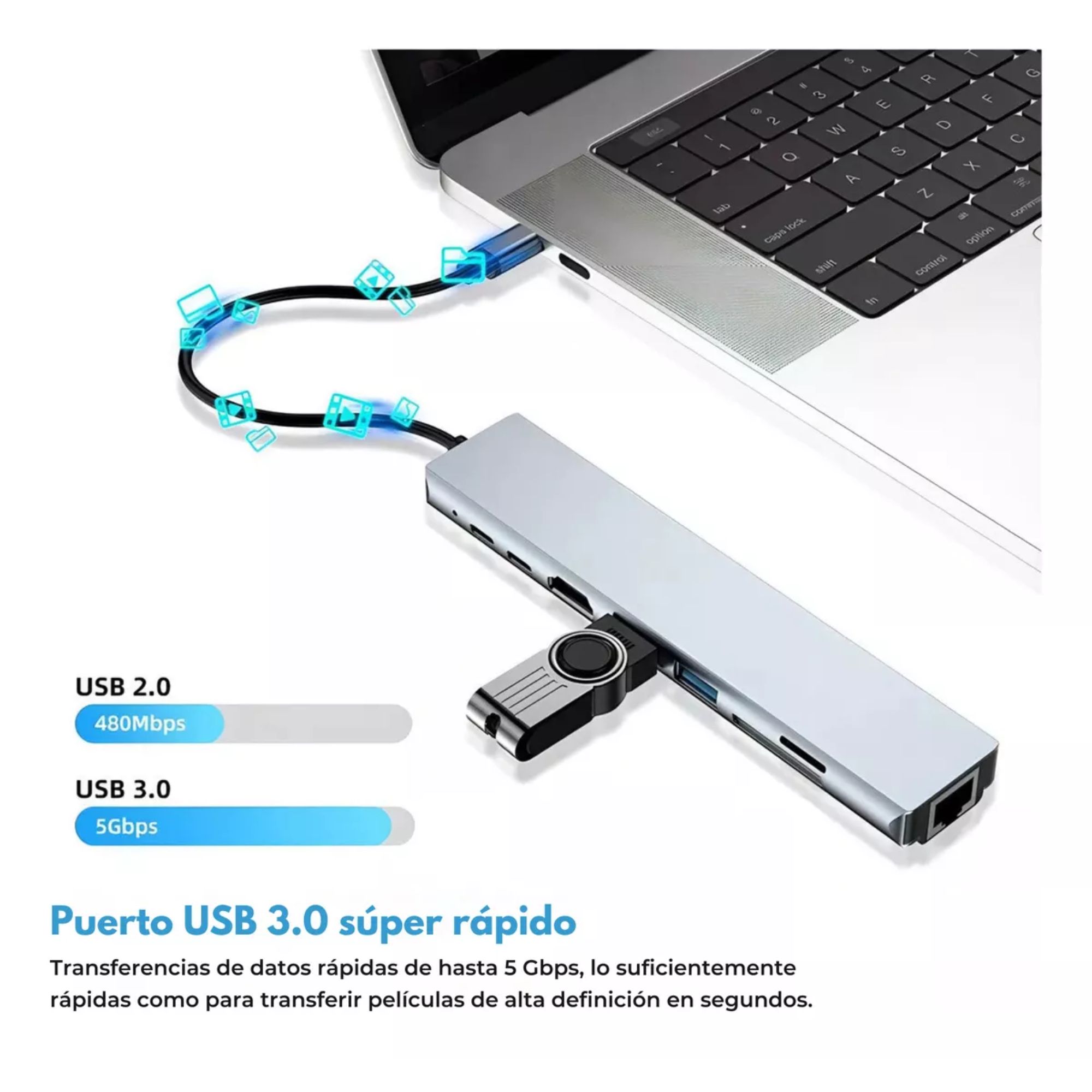Hub Usb-c 8 En 1 Adaptadortipo C Ethernet Hdmi Usb Sd Rj45