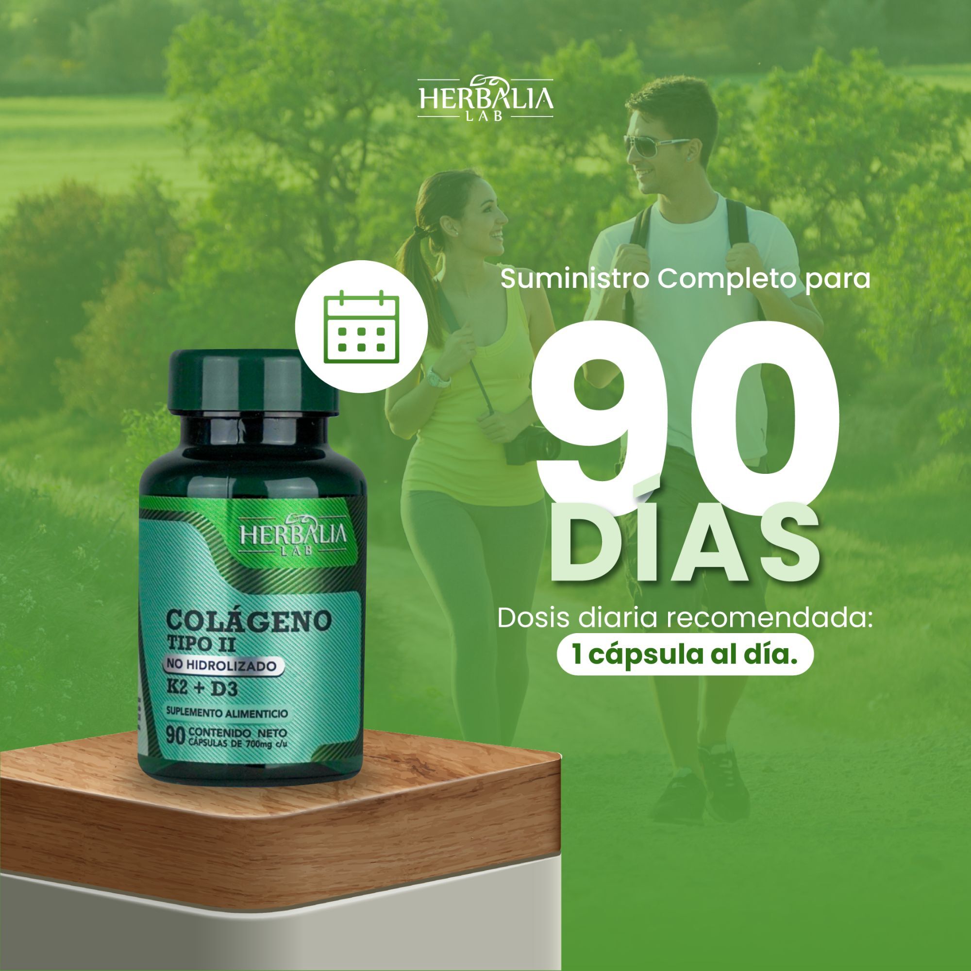 Herbalia Lab | Colágeno No Hidrolizado Tipo II con Vitamina K y D3, Nutrición Óptima + Apoyo Óseo - 90 Cápsulas