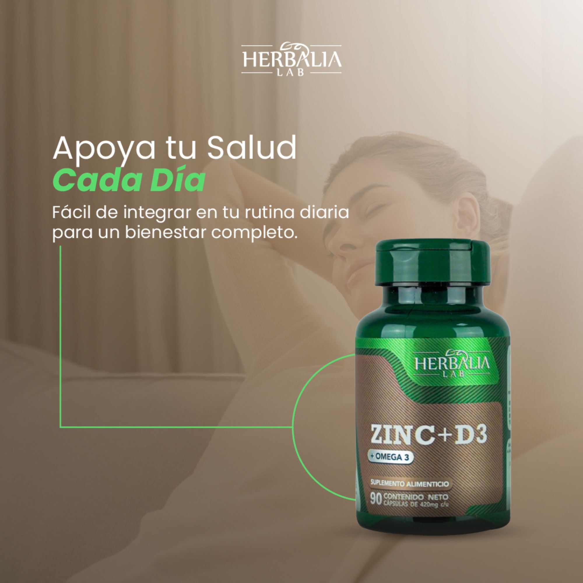 Herbalia Lab | Cápsulas de Zinc y Vitamina D3 Reforzadas con Omega 3 - 90 Cápsulas