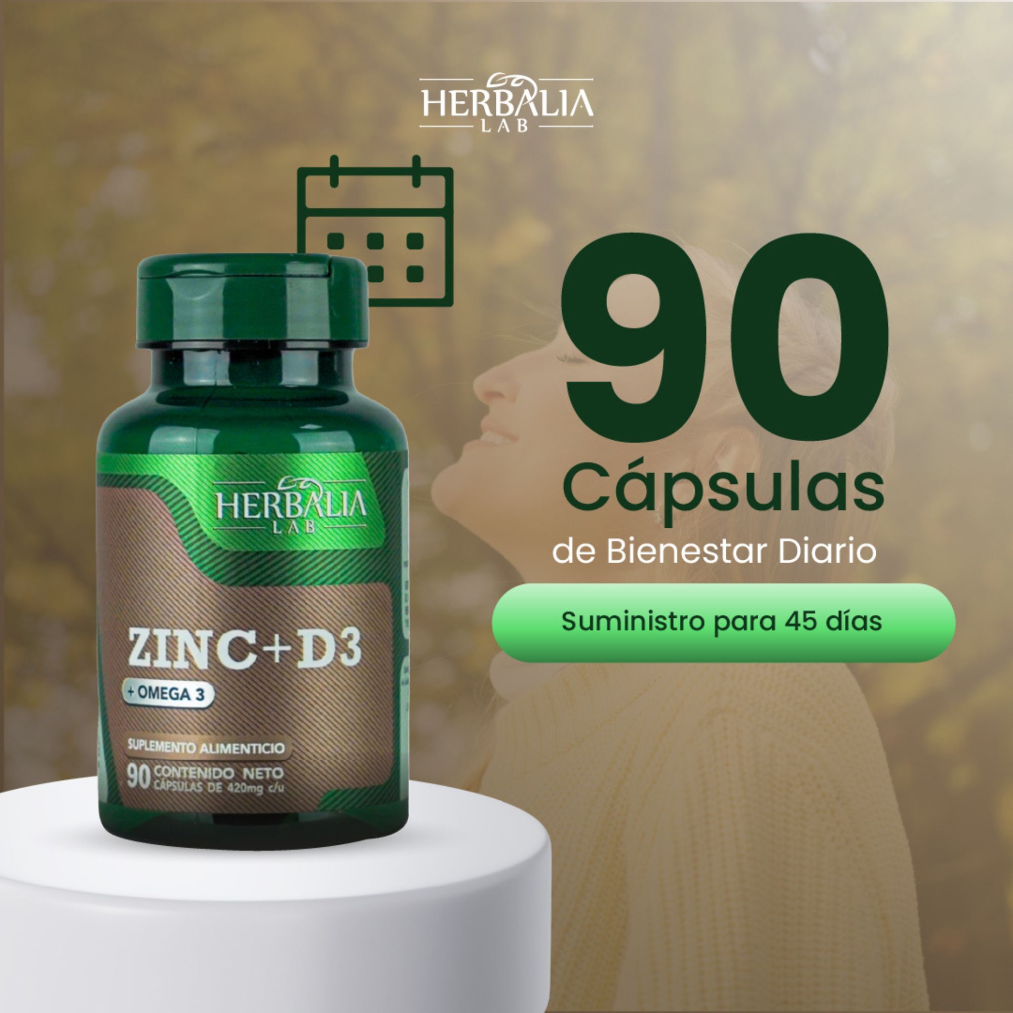 Herbalia Lab | Cápsulas de Zinc y Vitamina D3 Reforzadas con Omega 3 - 90 Cápsulas