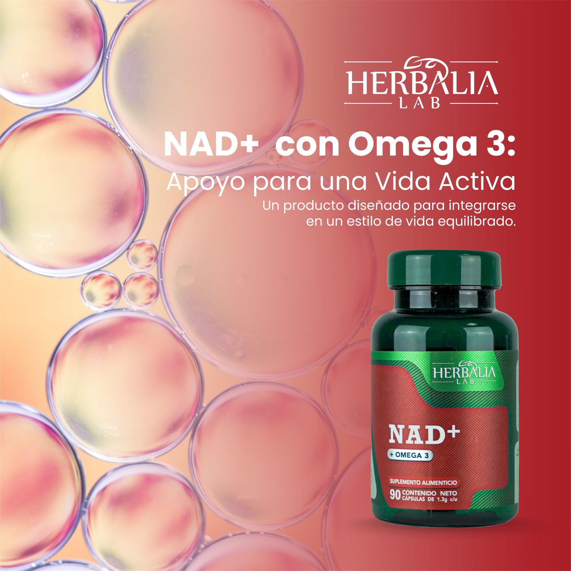 Herbalia Lab | NAD + Omega 3,  Fórmula Avanzada Longevity Boost - 90 Cápsulas