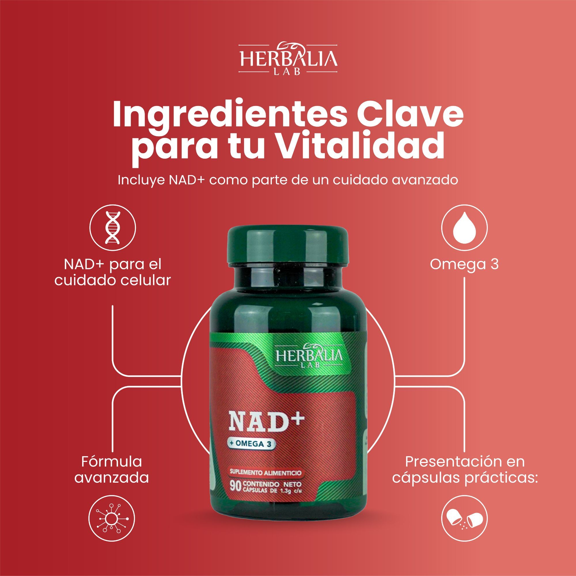 Herbalia Lab | NAD + Omega 3,  Fórmula Avanzada Longevity Boost - 90 Cápsulas