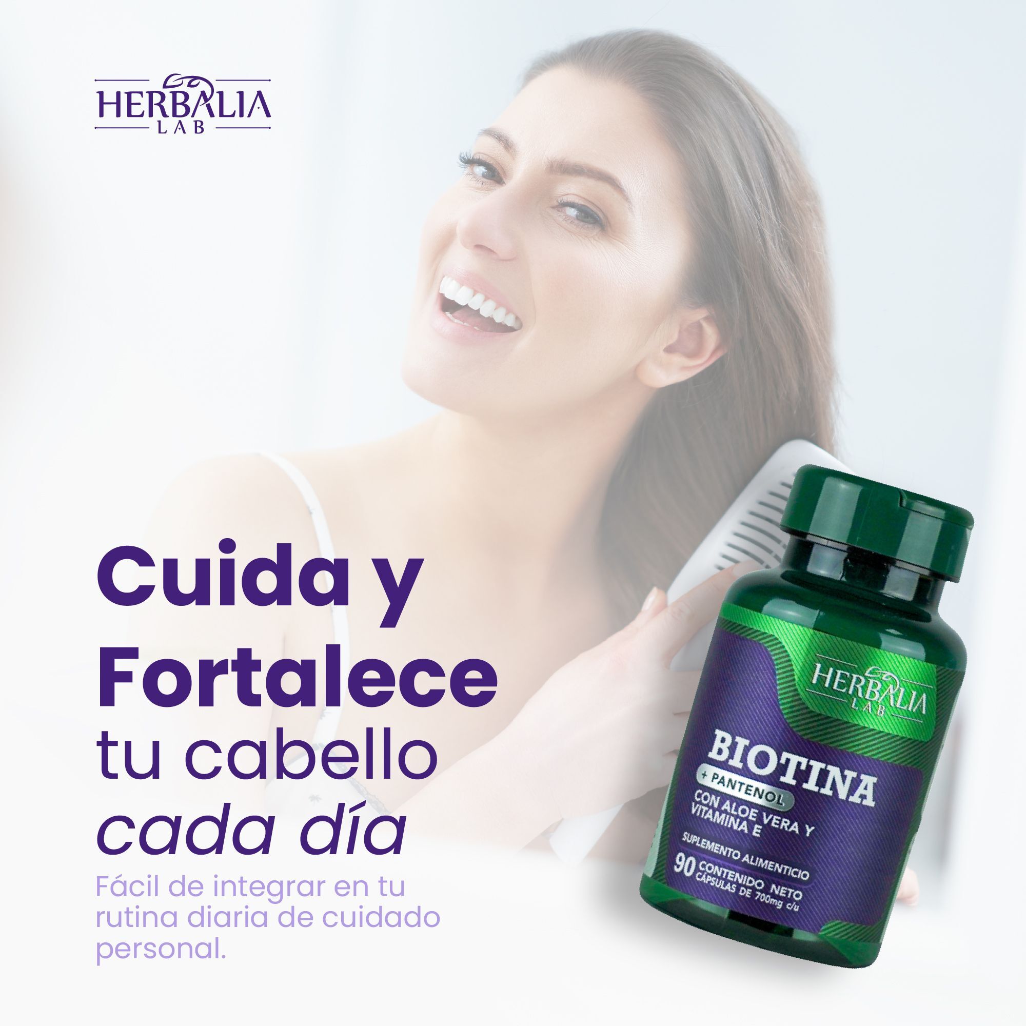 Herbalia Lab Vitaminas Hair Boost, Biotina + Pantenol con Aloe Vera y Vitamina E, Formula Premium